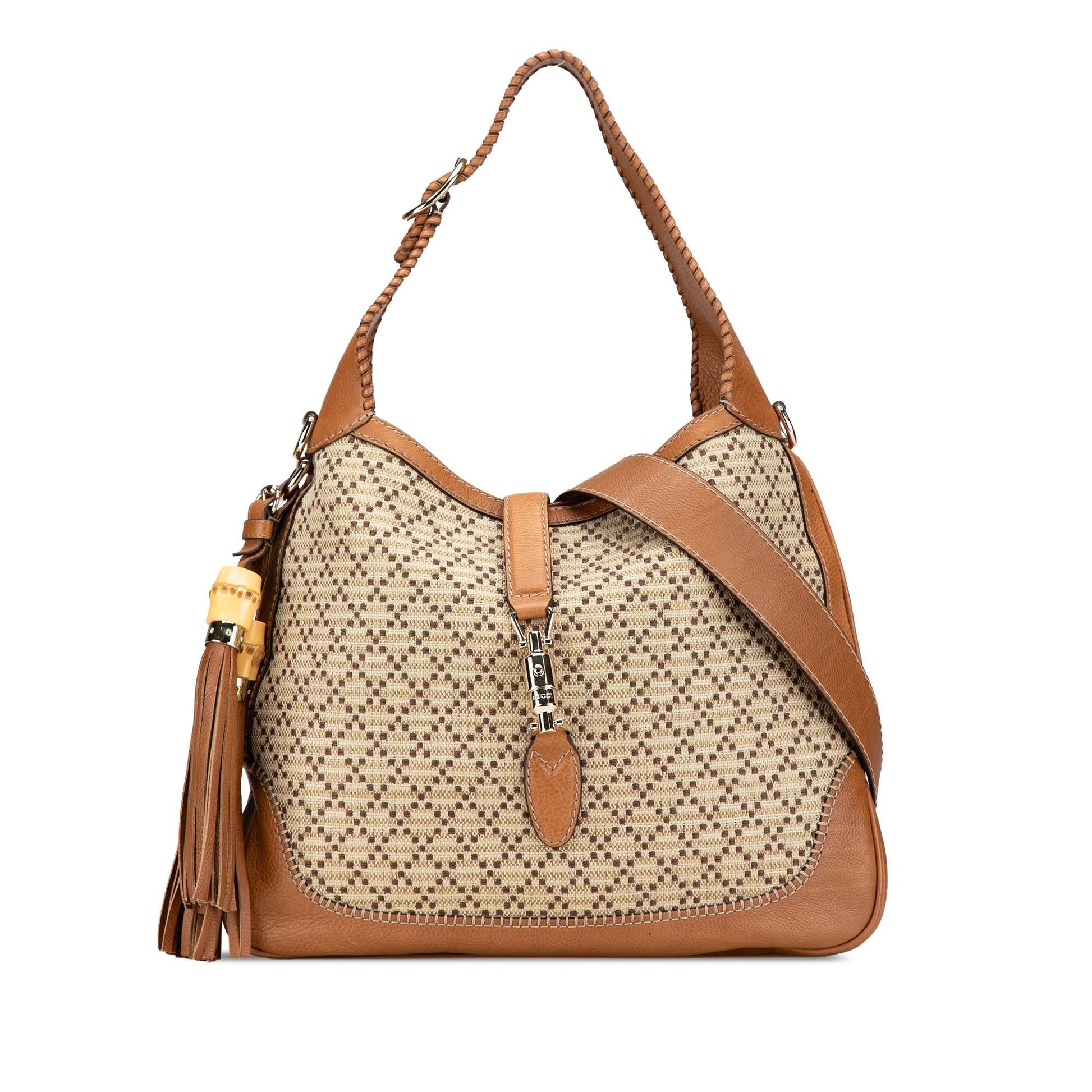 Gucci Diamante New Jackie SHG-dVxme5 Canvas Calf Brown Medium Satchel Bag