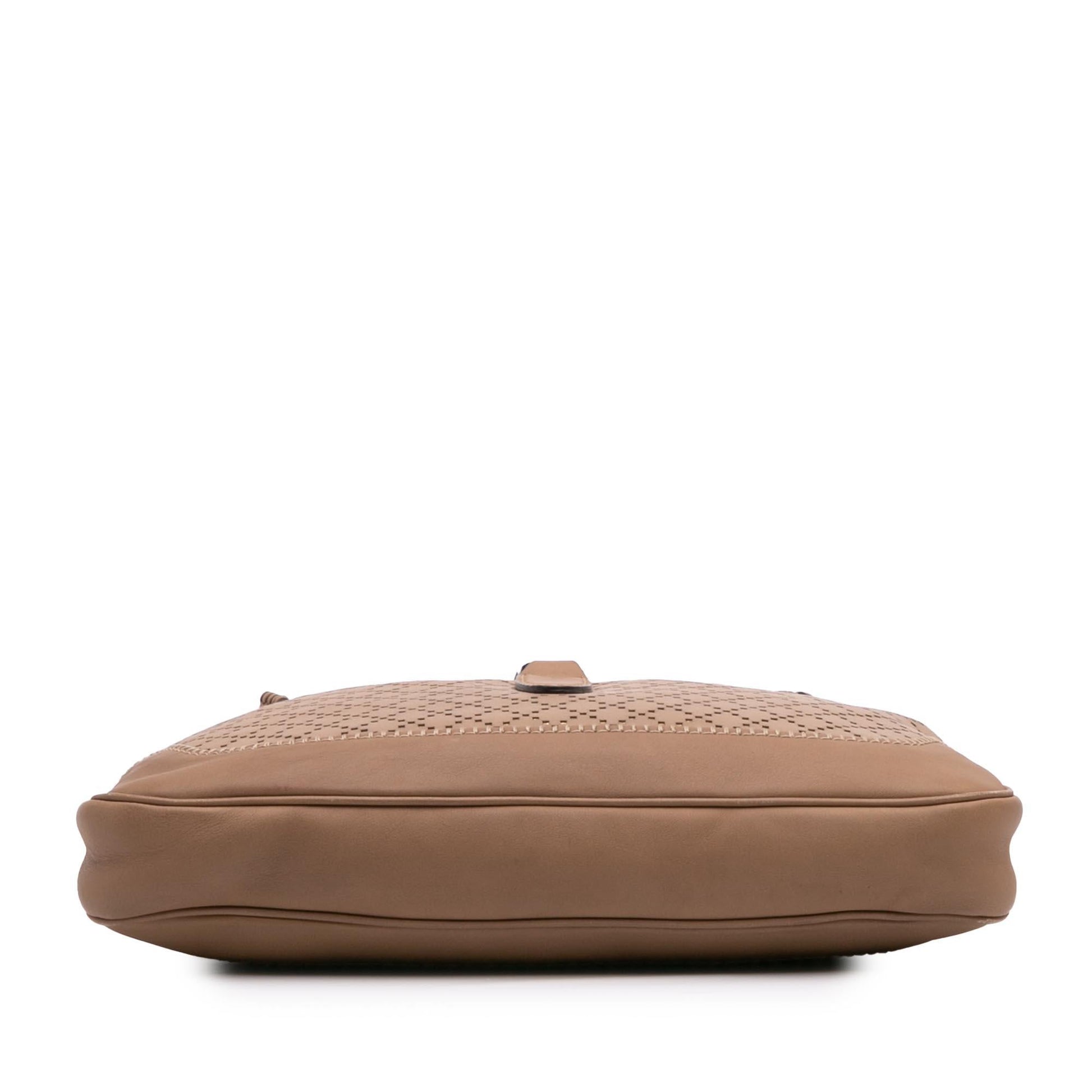 Gucci Diamante Perforated New Jackie Calf Calfskin Brown Medium Satchel Bag