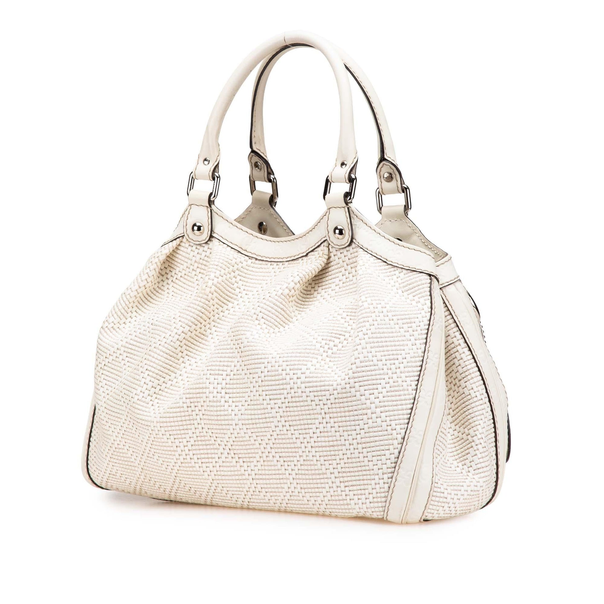 Gucci Diamante Sukey Raffia Calf White Medium Tote Bag