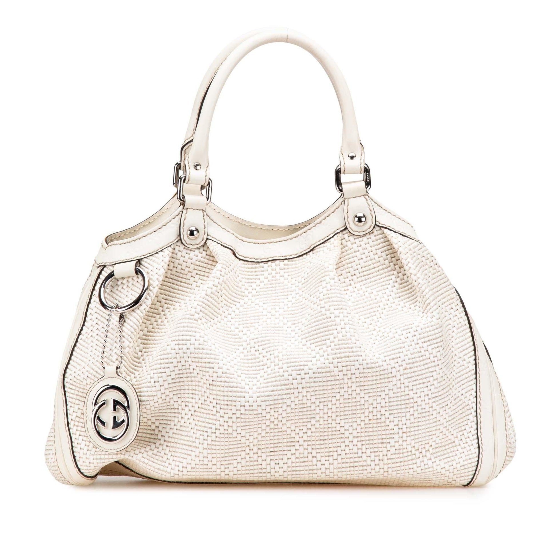 Gucci Diamante Sukey Raffia Calf White Medium Tote Bag Tote 3