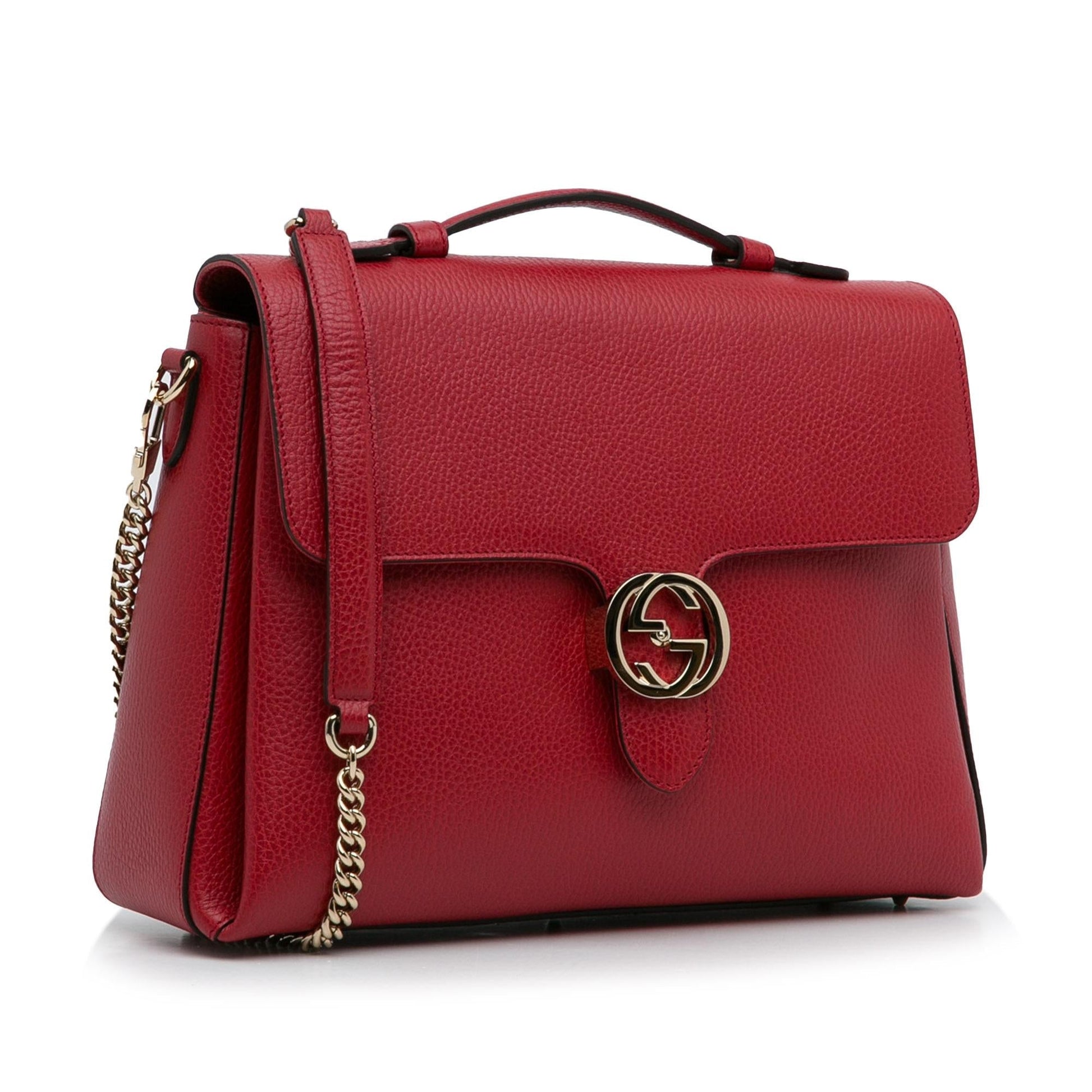Gucci Dollar Interlocking G SHG-AMhH0L Calf Red Medium Satchel Bag