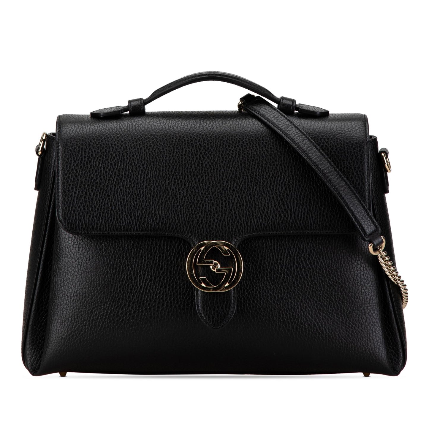 Gucci Dollar Interlocking G SHG-tQe7al Calf Black Medium Satchel Bag
