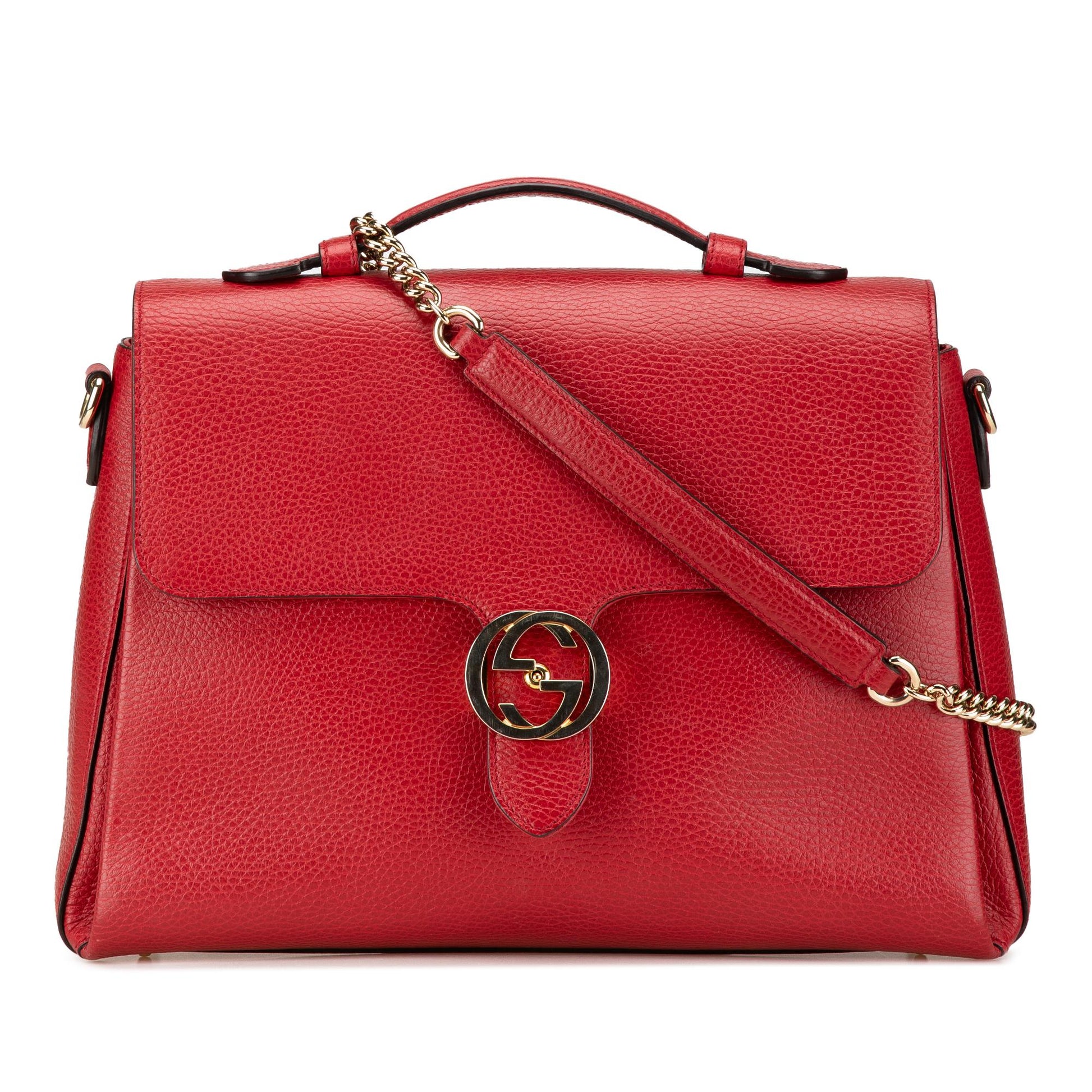 Gucci Dollar Interlocking G Calf Red Medium Satchel Bag Satchel 1