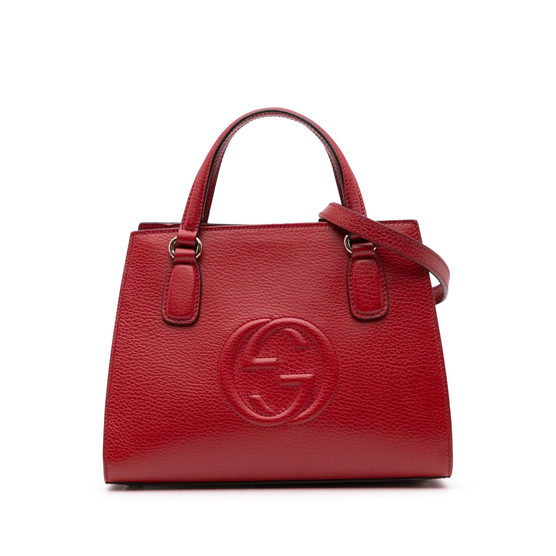 Gucci Dollar Soho Convertible Calf Red Medium Top Handle Tote Bag