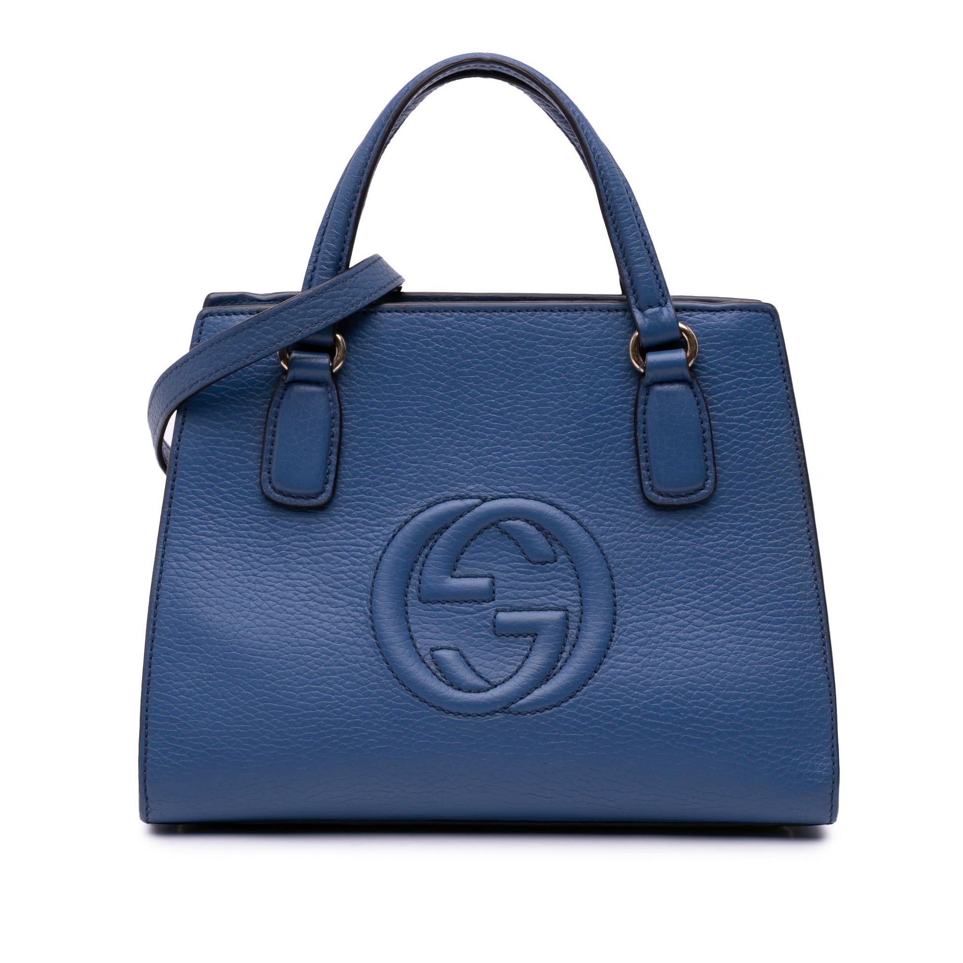 Gucci Dollar Soho Convertible Calf Blue Medium Top Handle Tote Bag