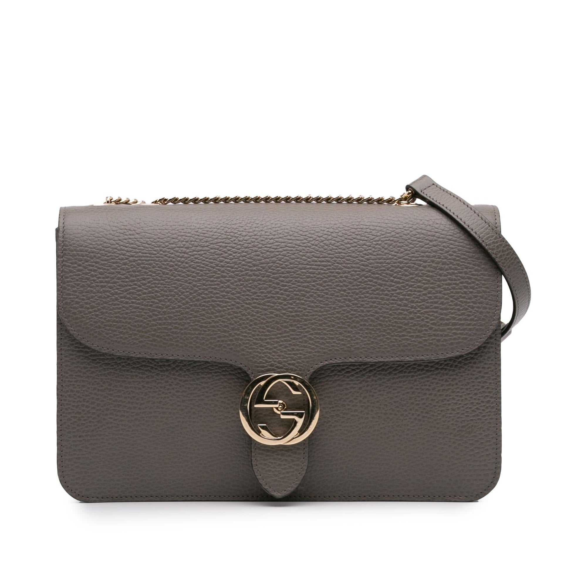 Gucci Dollar Interlocking G Calf Calfskin Grey Medium Crossbody Bag