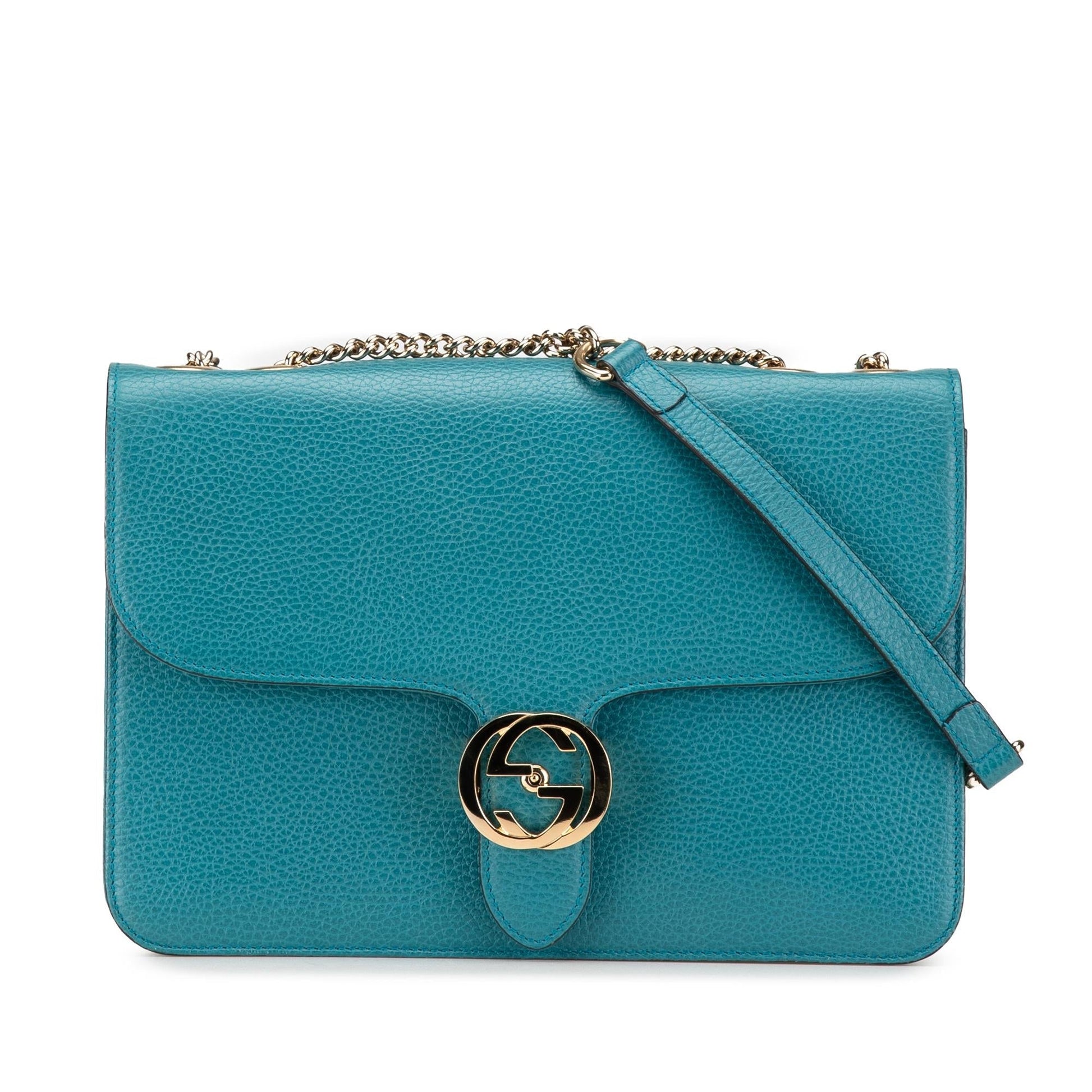 Gucci Dollar Interlocking G Calf Calfskin Blue Medium Crossbody Bag