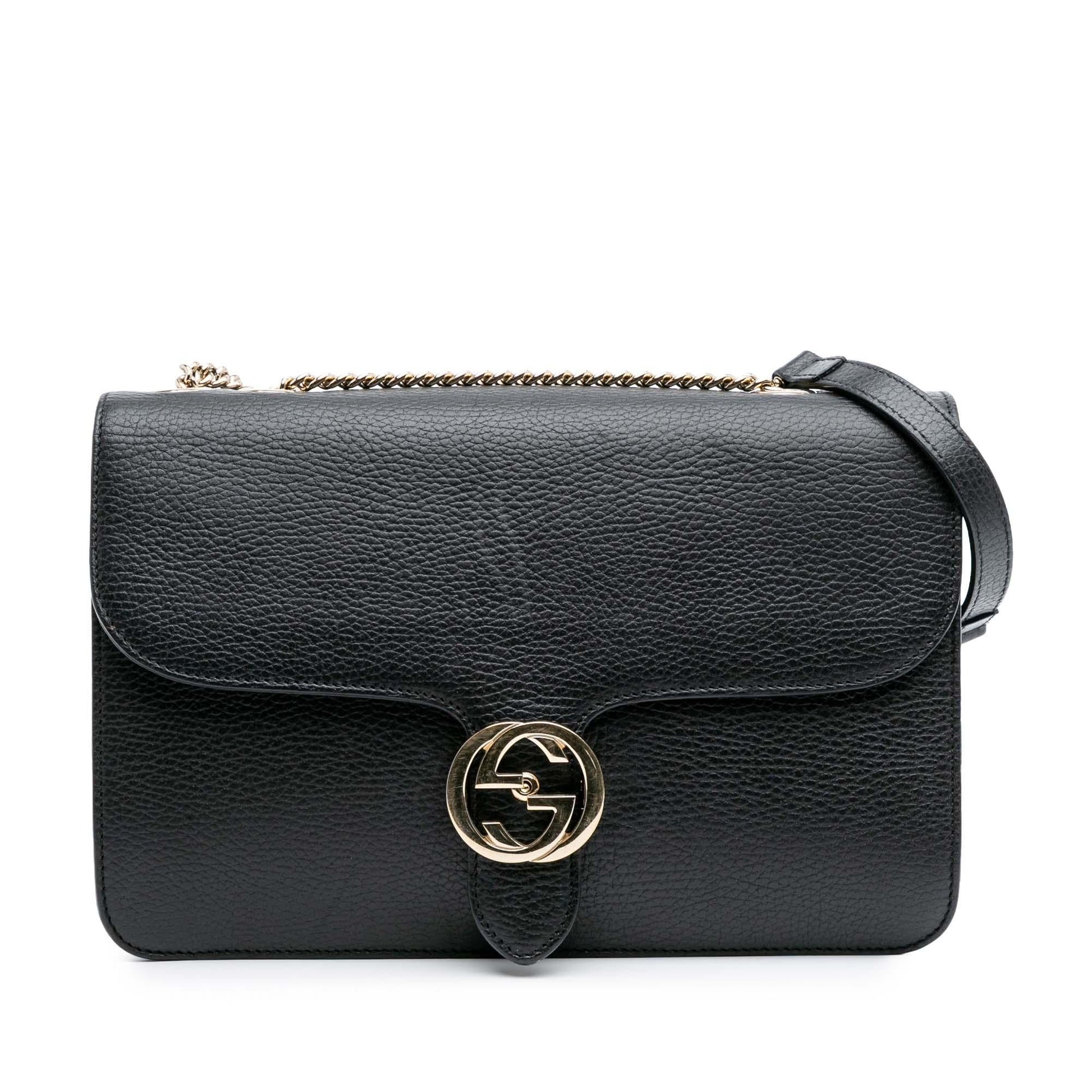 Gucci Dollar Interlocking G Calf Calfskin Black Medium Crossbody Bag