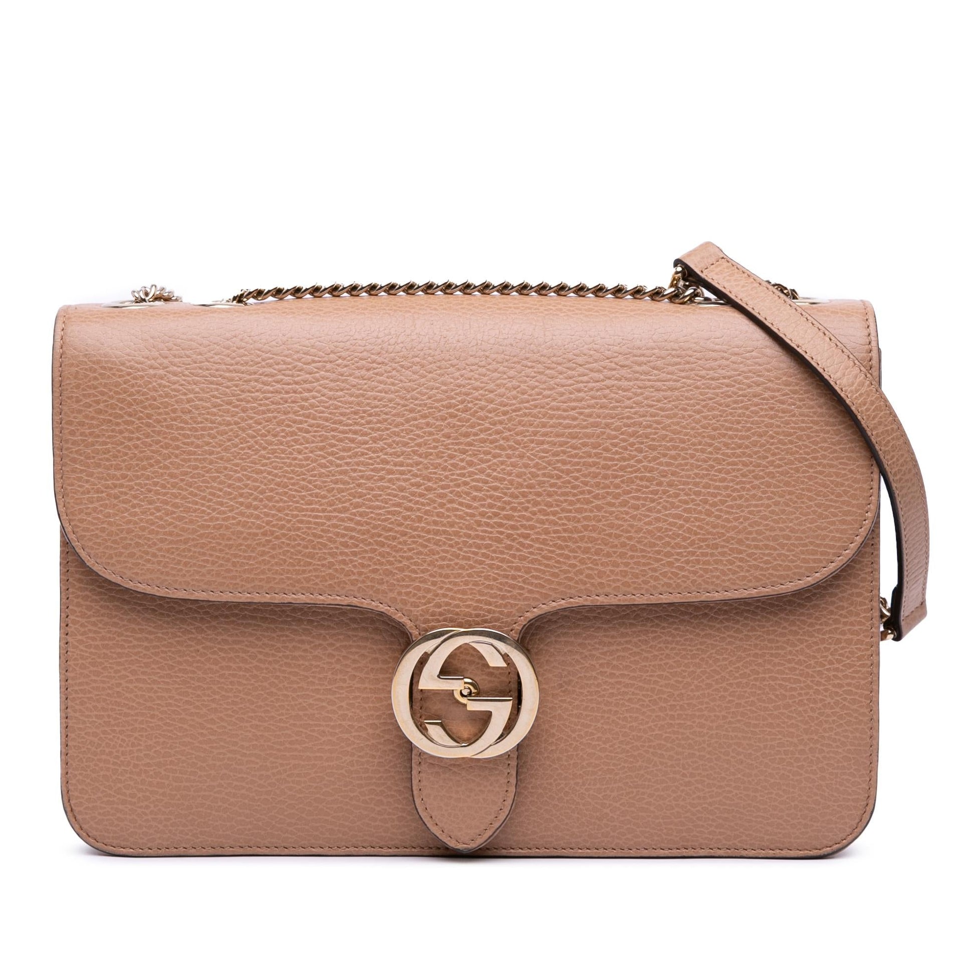Gucci Dollar Interlocking G Calf Calfskin Brown Medium Crossbody Bag