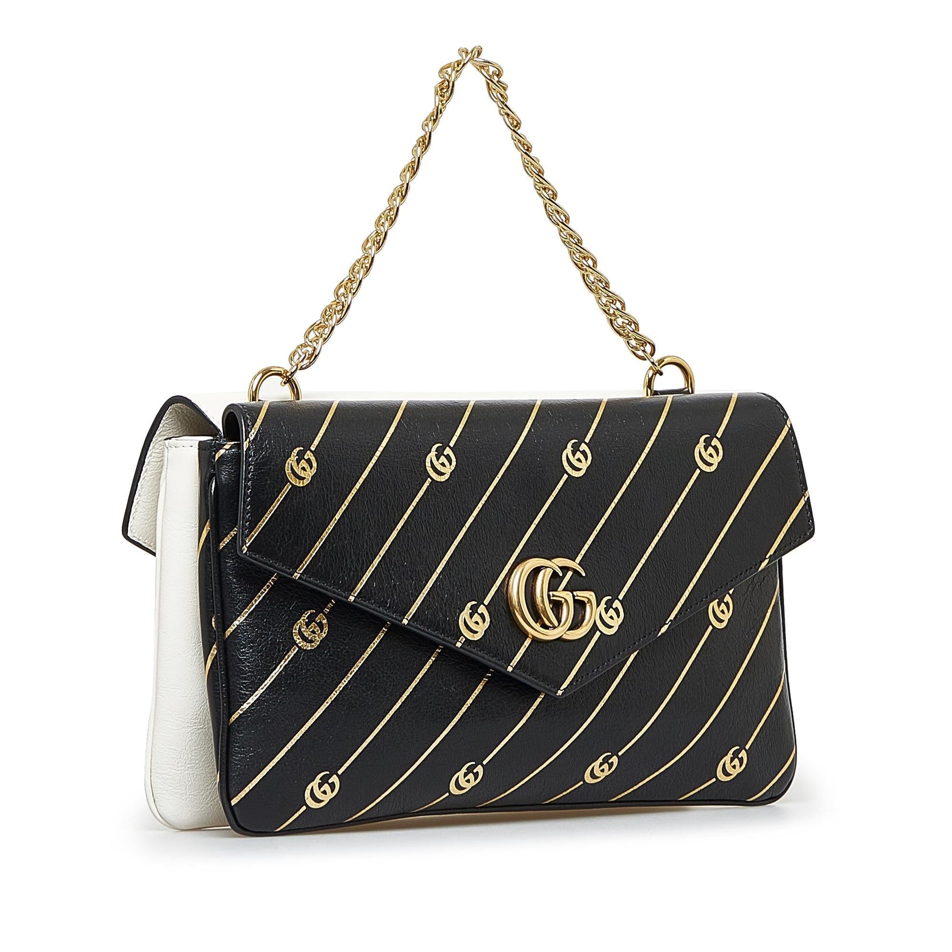 Gucci Double Thiara SHG-FzNu6L Calf Black White Medium Crossbody Bag