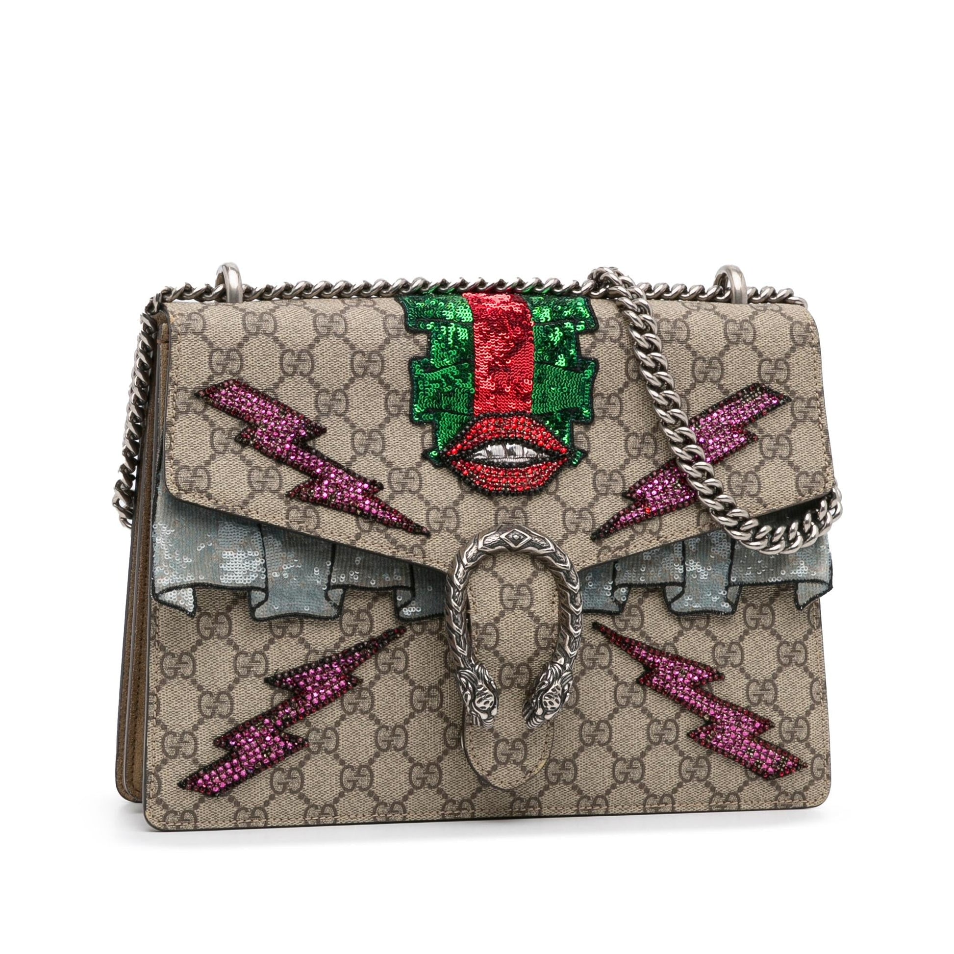 Gucci Embellished GG Supreme Dionysus SHG-lkC3tu Canvas Brown Medium Shoulder Bag