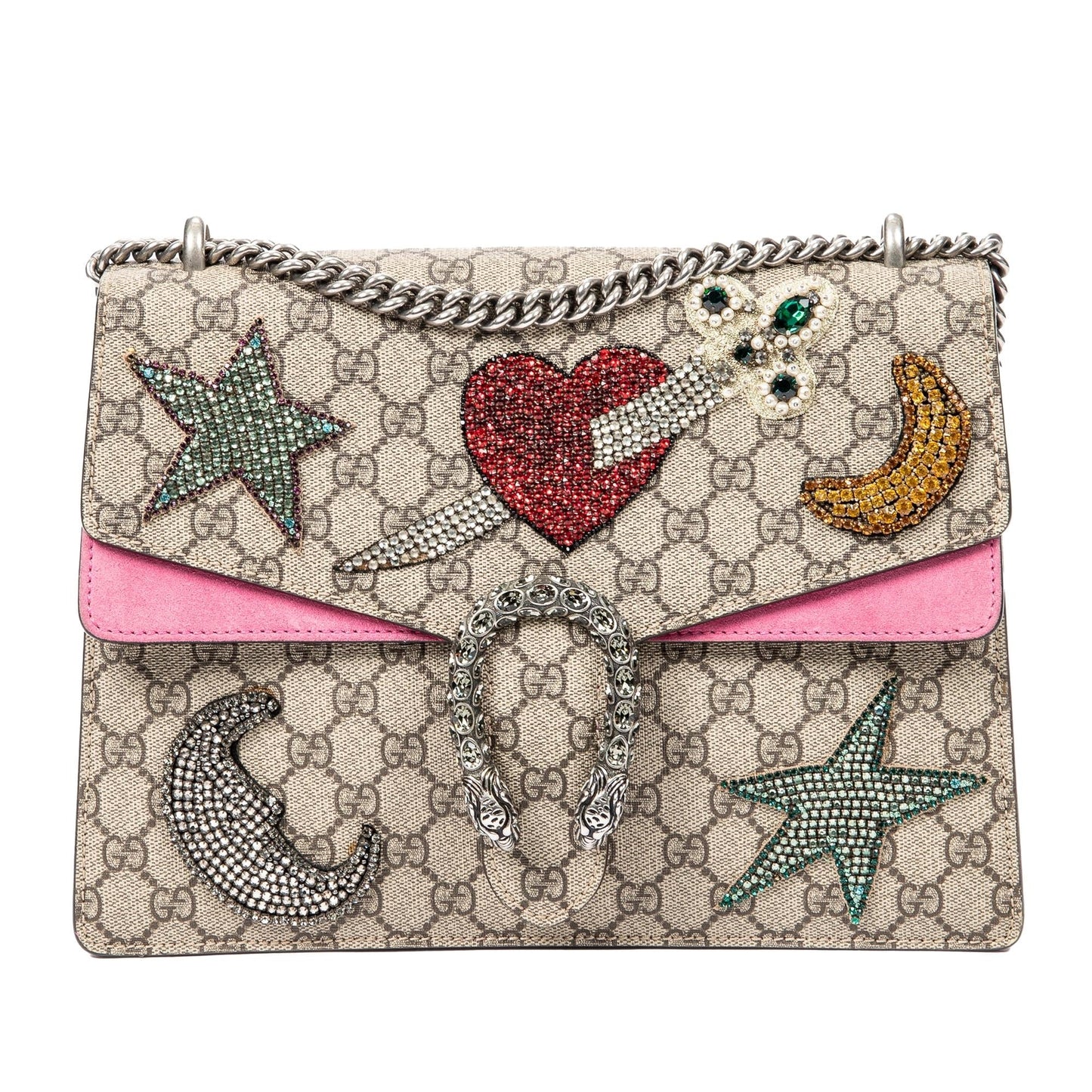 Gucci Embellished GG Supreme Dionysus SHG-A3io5I Canvas Calf Brown Medium Shoulder Bag