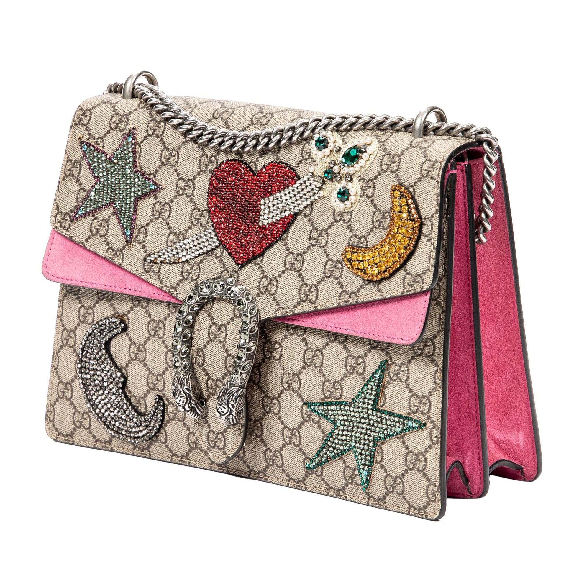 Gucci Embellished GG Supreme Dionysus SHG-A3io5I Canvas Calf Brown Medium Shoulder Bag