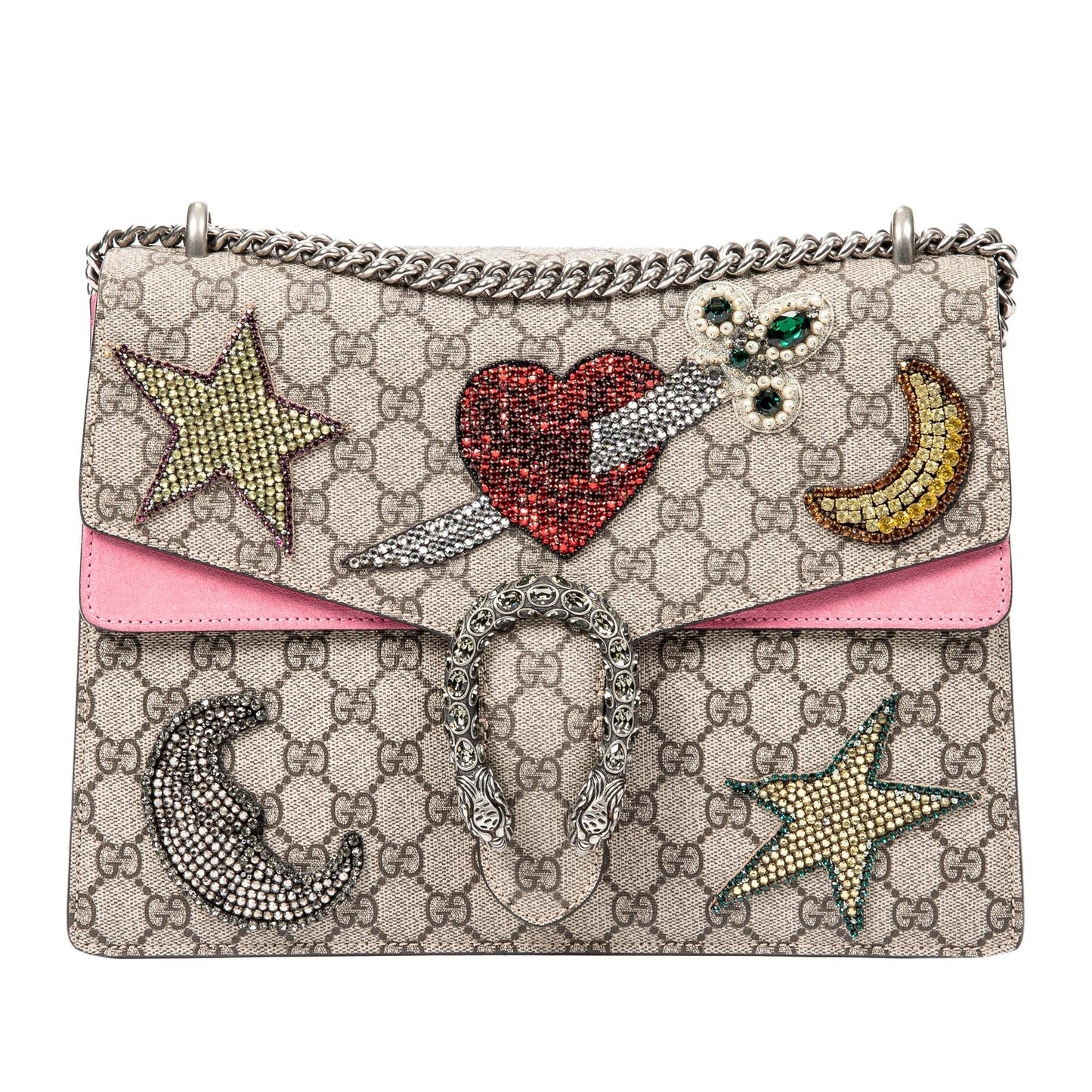 Gucci Embellished GG Supreme Dionysus SHG-eG5vdD Canvas Calf Brown Medium Shoulder Bag
