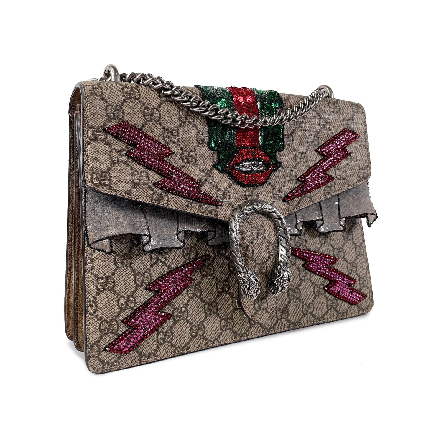 Gucci Embellished GG Supreme Dionysus SHG-46Vf23 Canvas Brown Medium Shoulder Bag