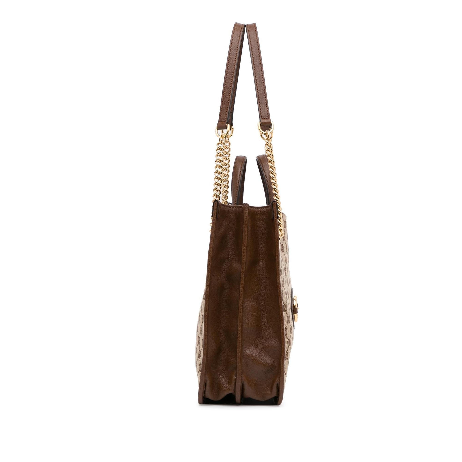 Gucci GG Horsebit Chain SHG-NytGs4 Canvas Calf Brown Medium Tote Bag