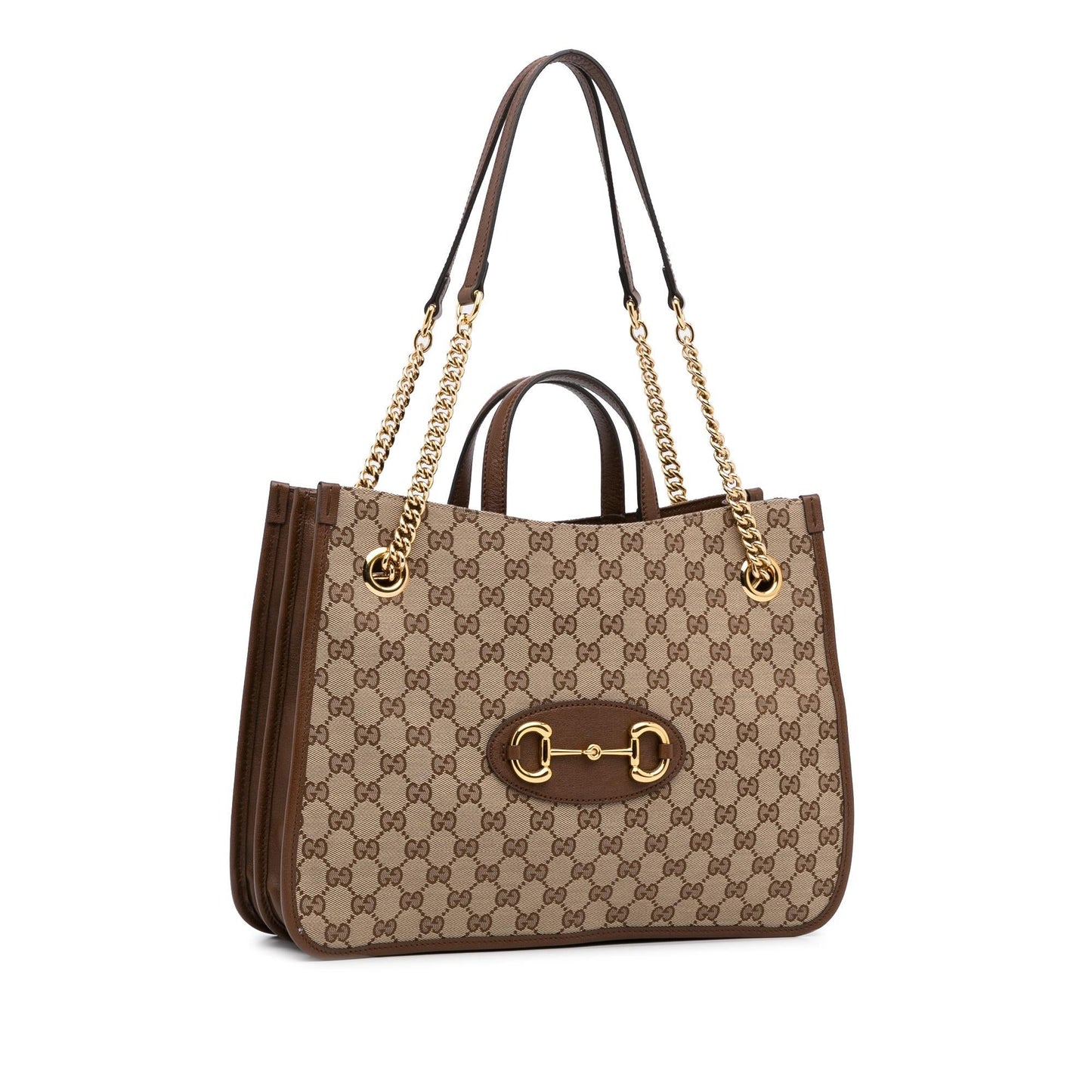 Gucci GG Horsebit Chain SHG-NytGs4 Canvas Calf Brown Medium Tote Bag