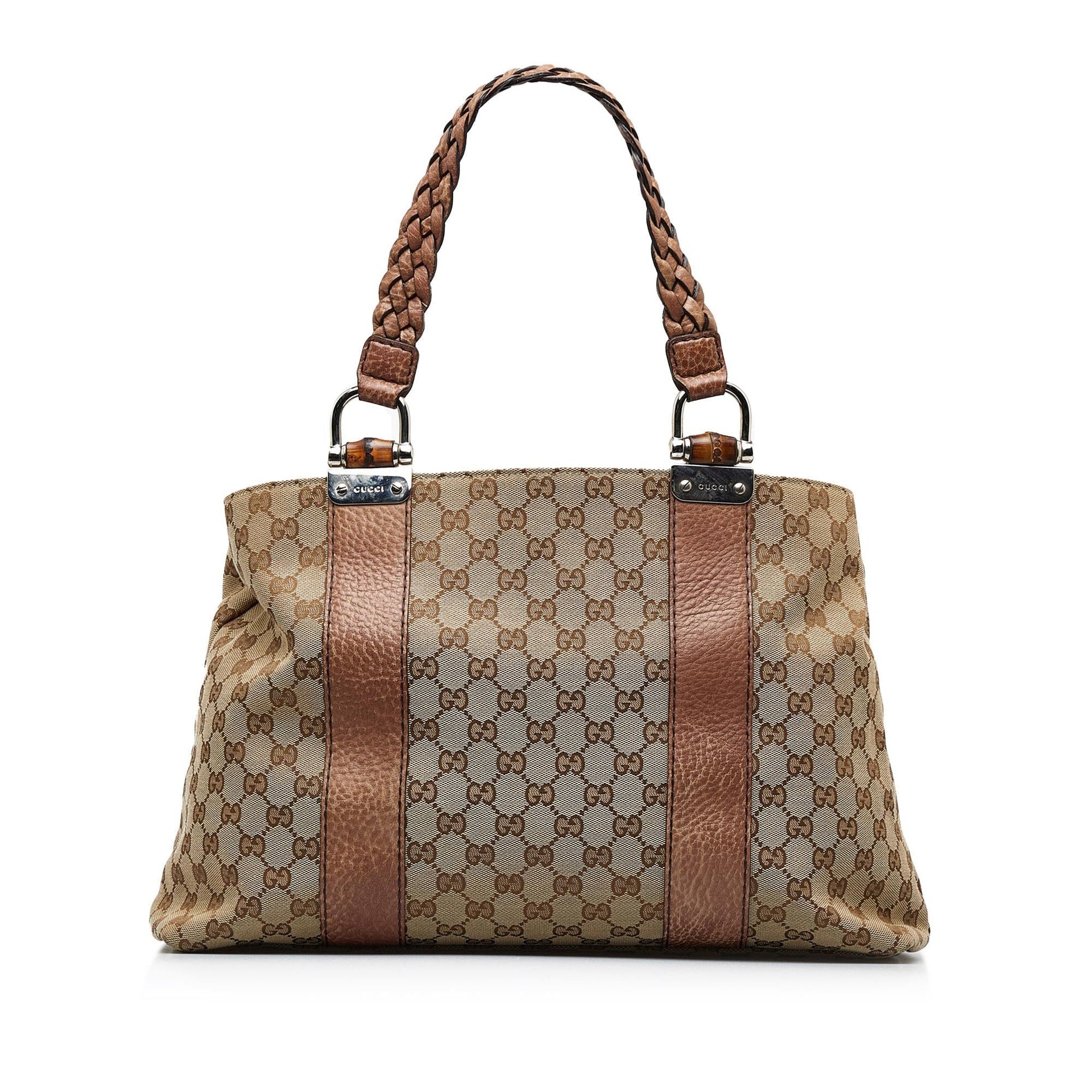 Gucci GG Bamboo Bar SHG-OK721J Canvas Brown Medium Tote Bag