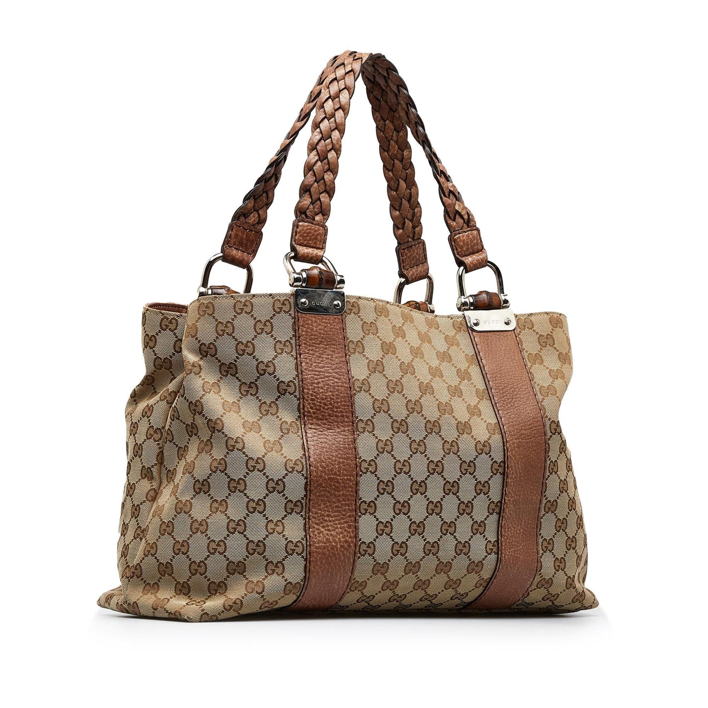 Gucci GG Bamboo Bar SHG-OK721J Canvas Brown Medium Tote Bag
