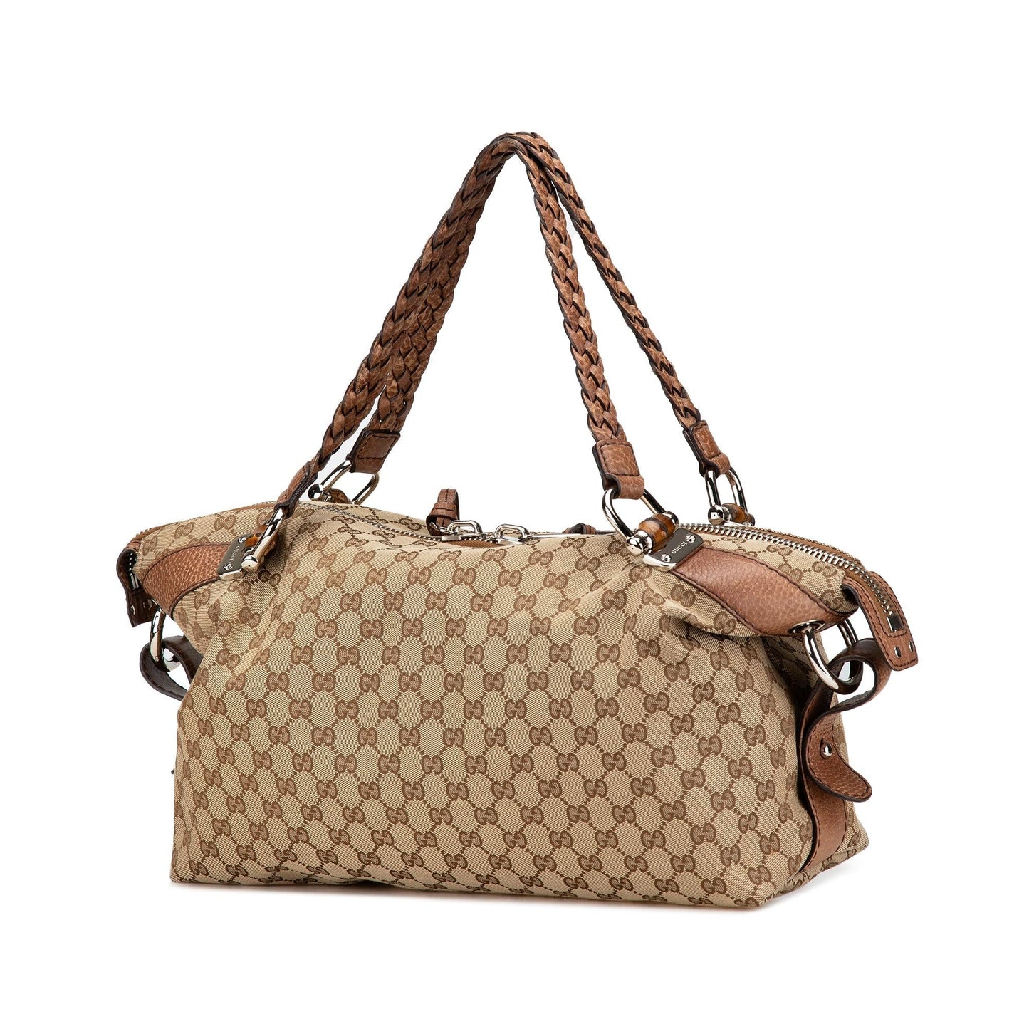 Gucci GG Bamboo Bar Canvas Calf Brown Medium Tote Bag
