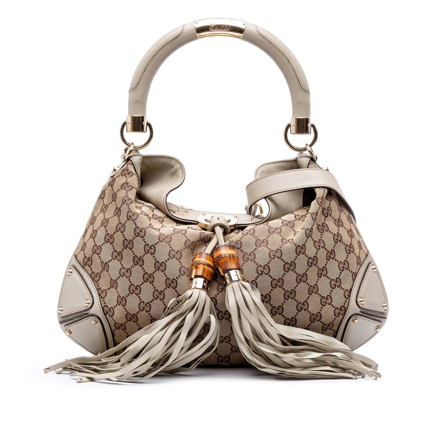 Gucci GG Bamboo Indy Canvas Brown Medium Satchel Bag