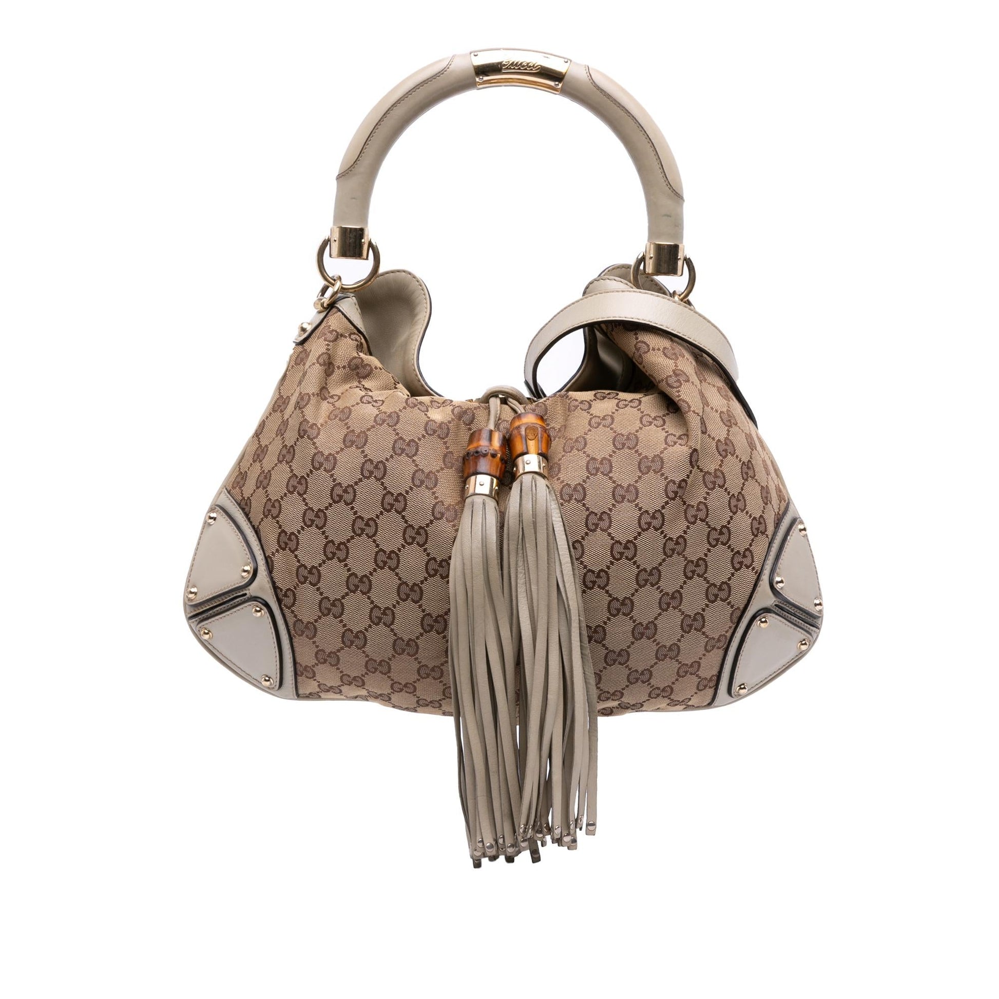 Gucci GG Bamboo Indy Canvas Medium Shoulder Bag Hobo 1