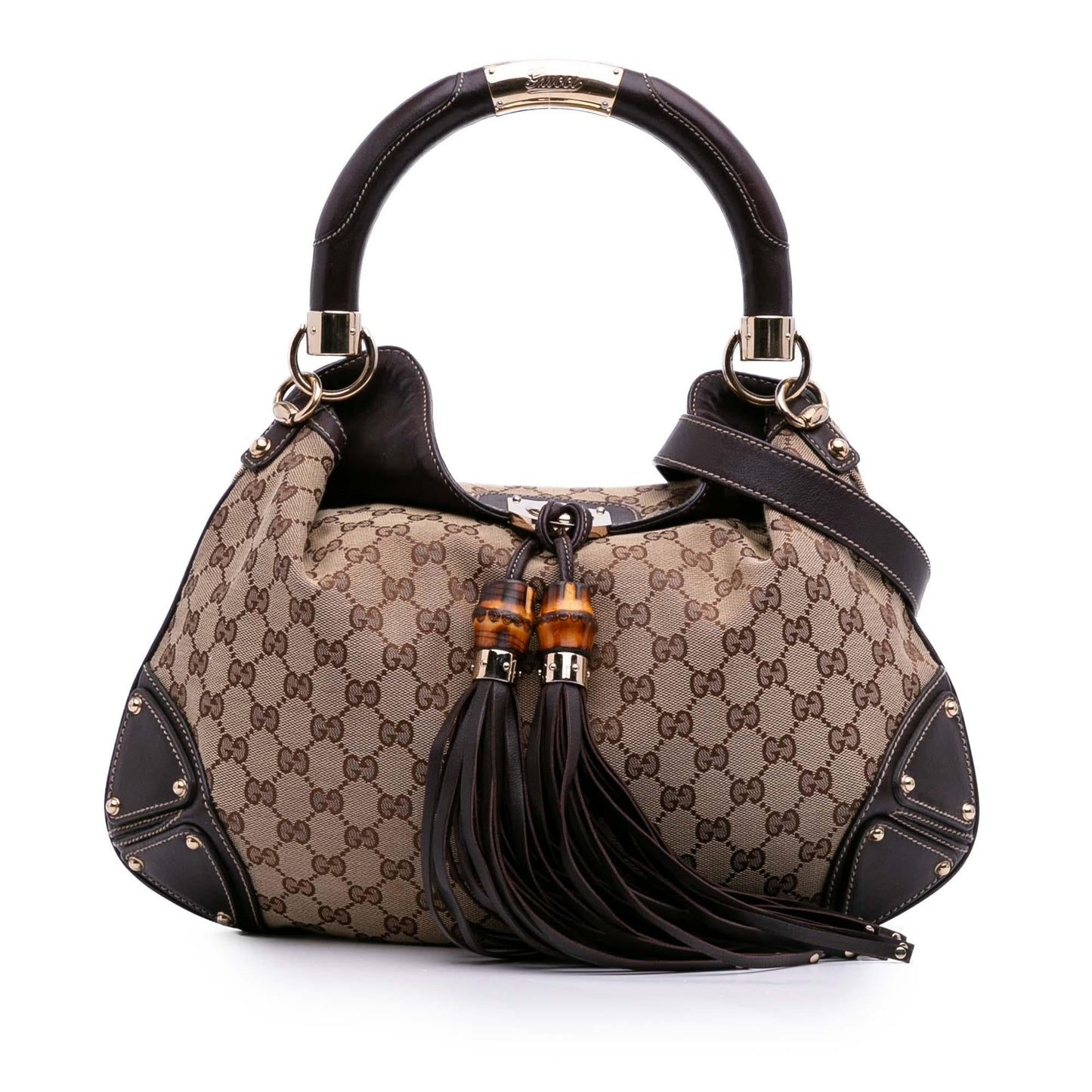 Gucci GG Bamboo Indy Canvas Medium Shoulder Bag Hobo 2