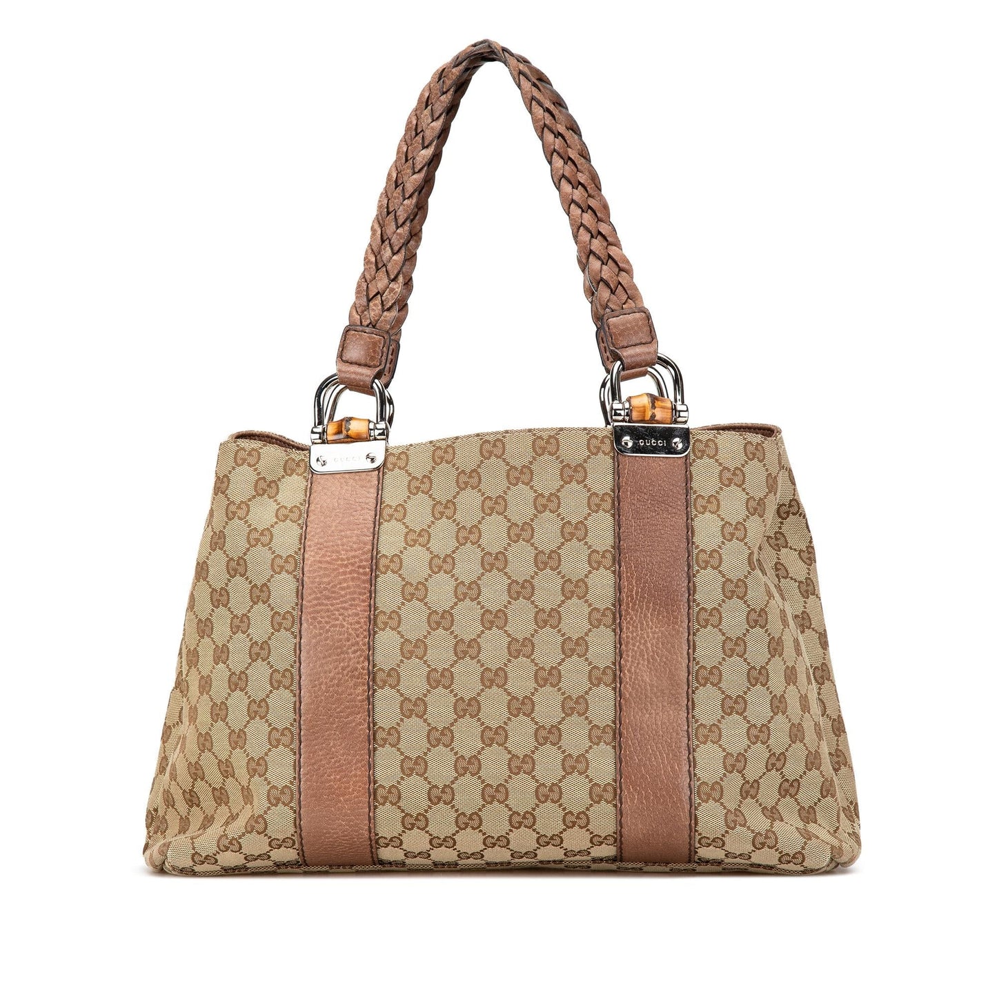 Gucci GG Bamboo Libeccio Canvas Calf Brown Medium Tote Bag Libeccio Tote