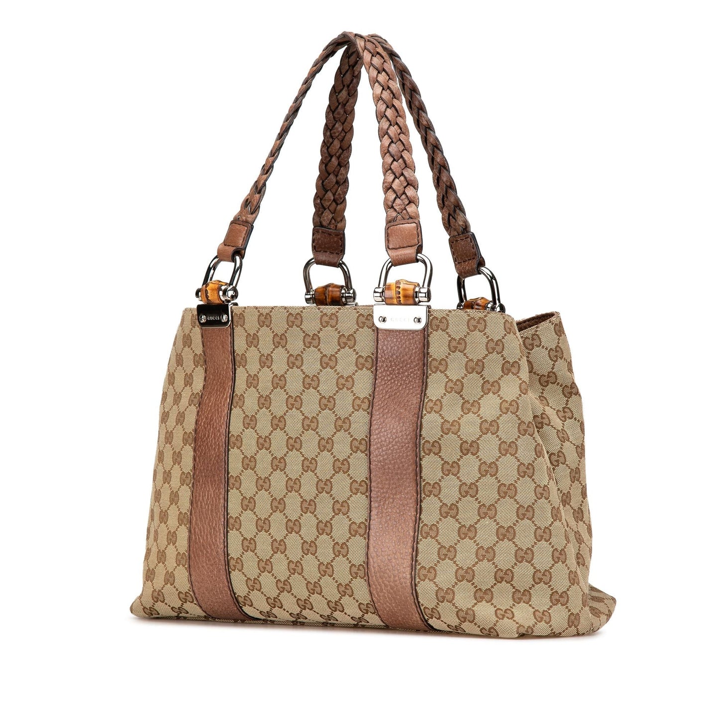 Gucci GG Bamboo Libeccio Canvas Calf Brown Medium Tote Bag Libeccio Tote