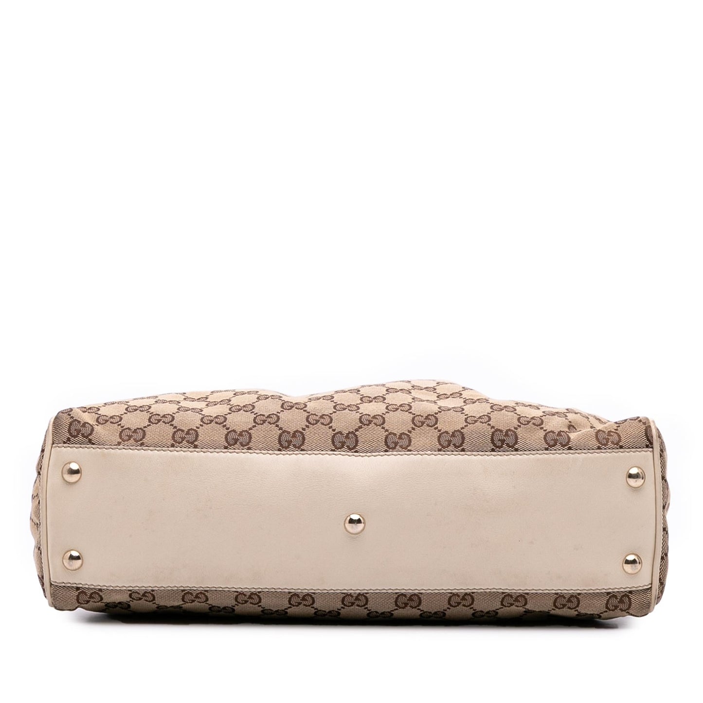 Gucci GG Braided Peggy Canvas Calf White Brown Tote Bag