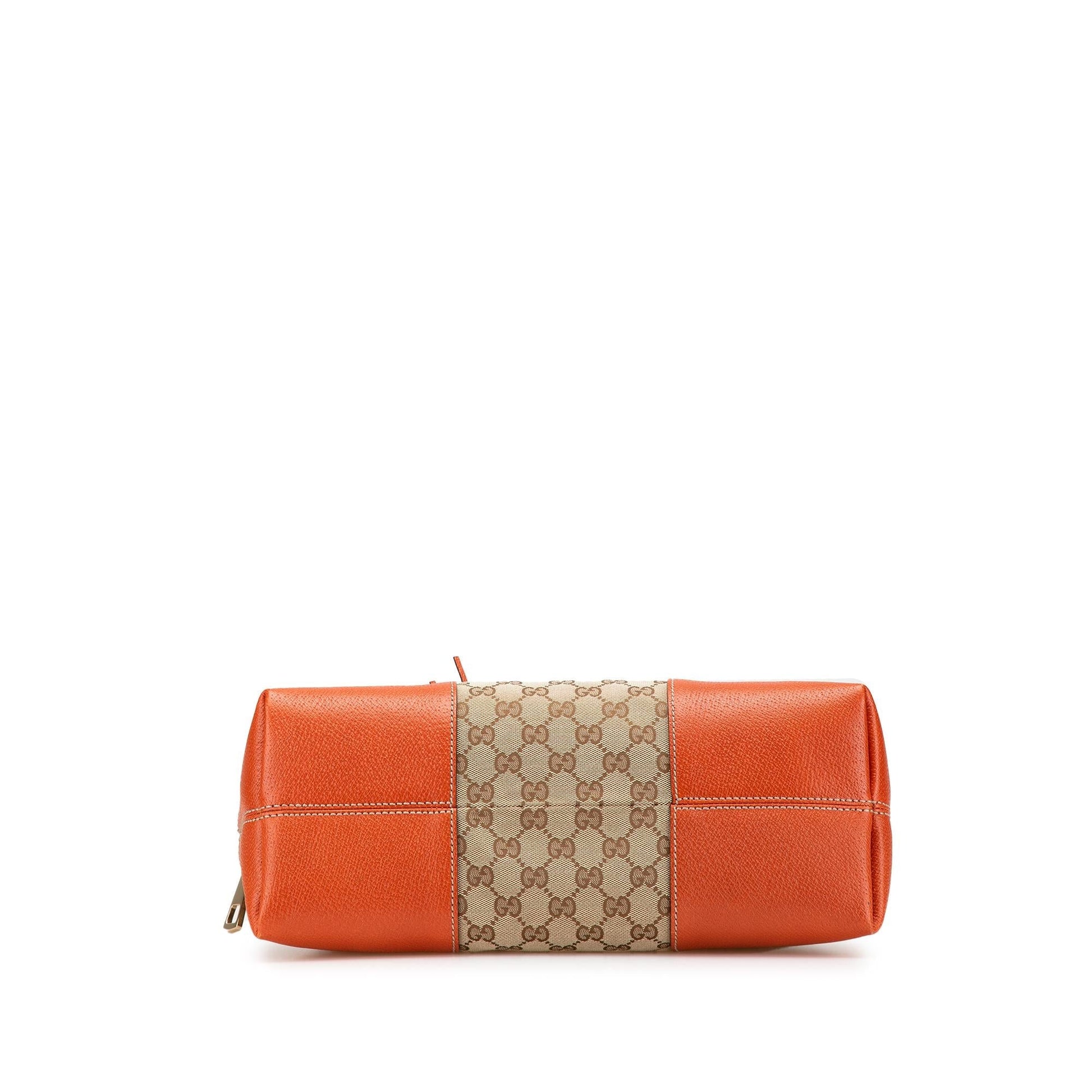 Gucci GG Bree Dome Canvas Calf Brown Red Tote Bag