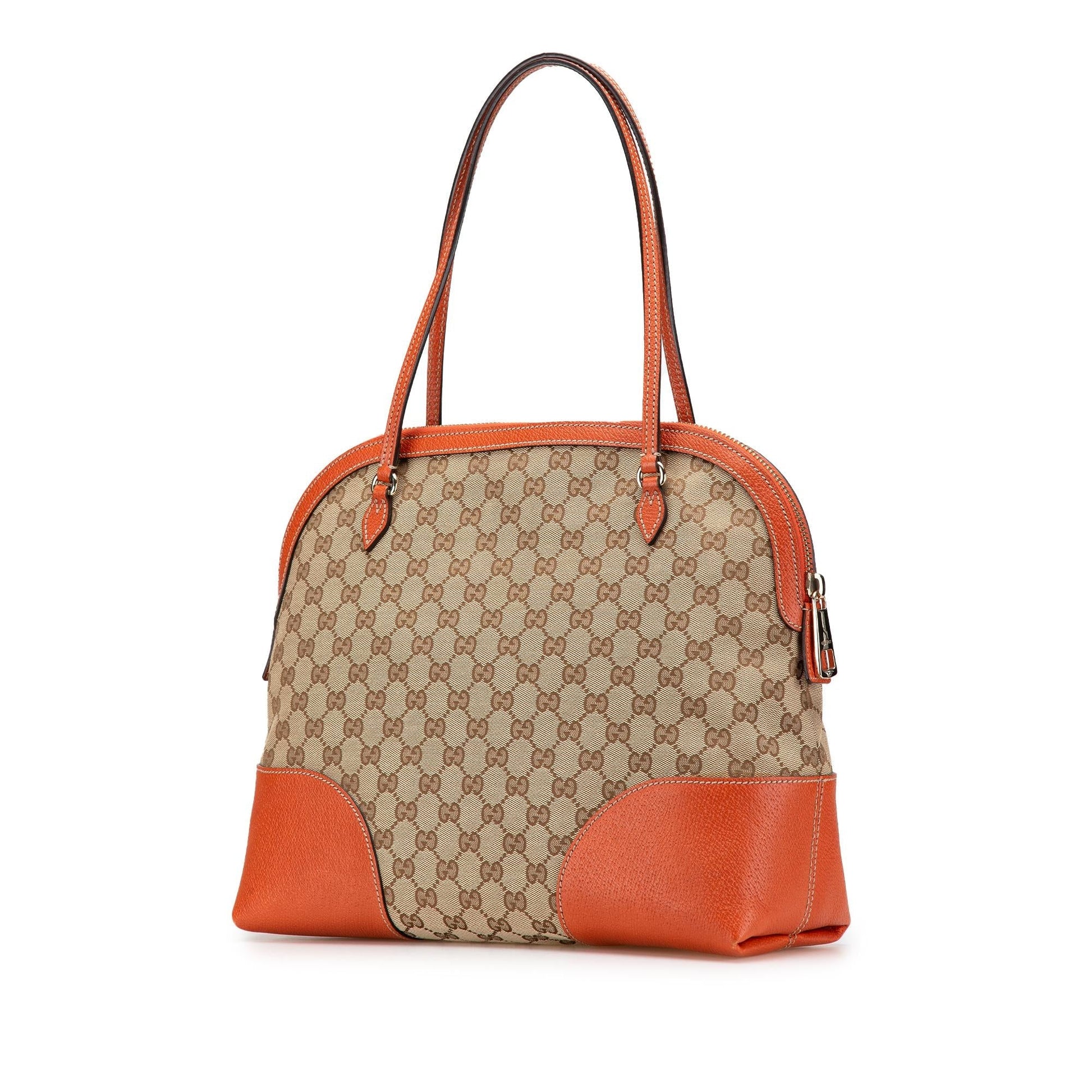 Gucci GG Bree Dome Canvas Calf Brown Red Tote Bag