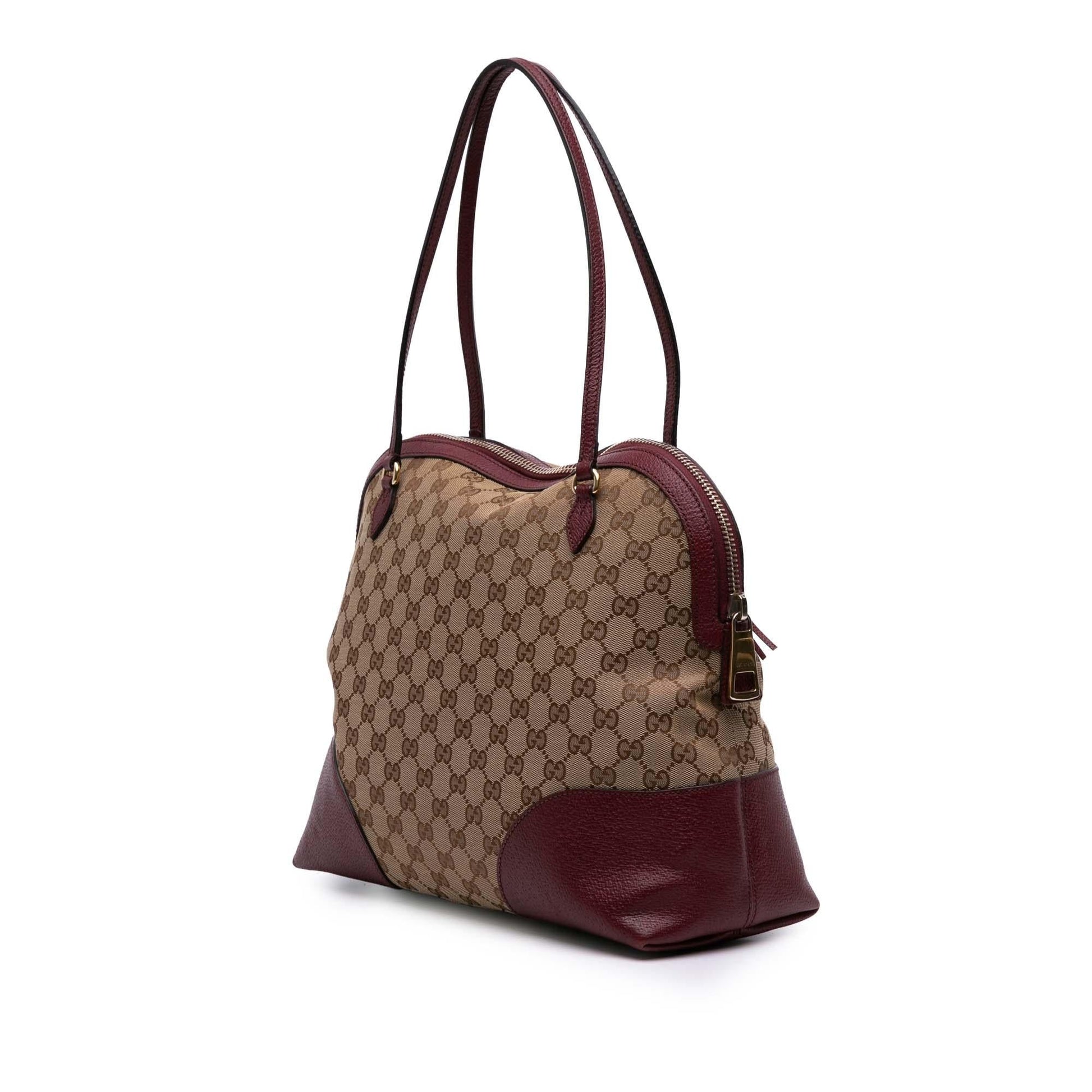 Gucci GG Bree Dome Canvas Calf Brown Medium Tote Bag