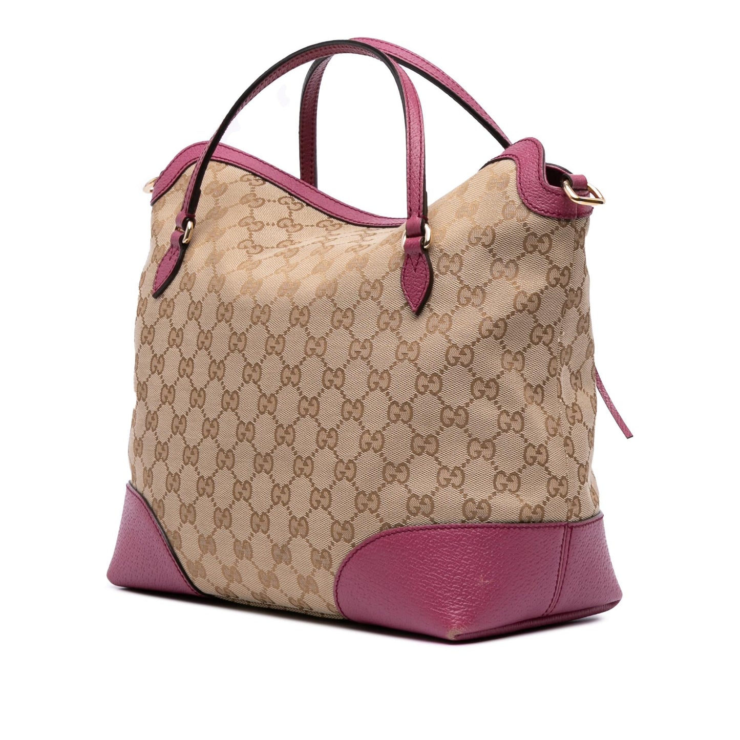 Gucci GG Bree Canvas Calf Brown Pink Satchel Bag