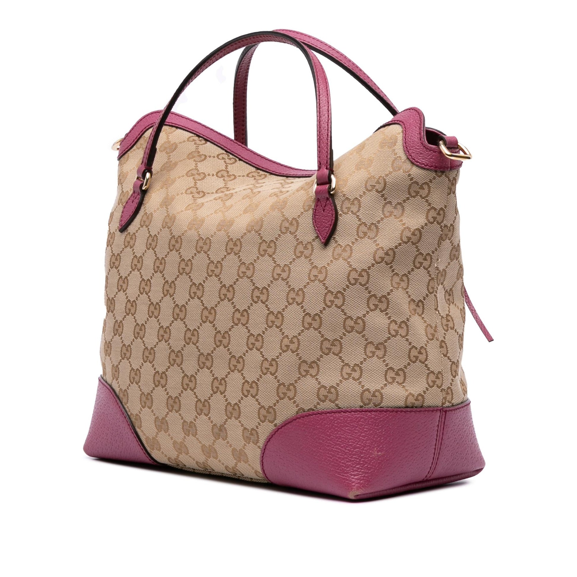 Gucci GG Bree Canvas Calf Brown Pink Satchel Bag
