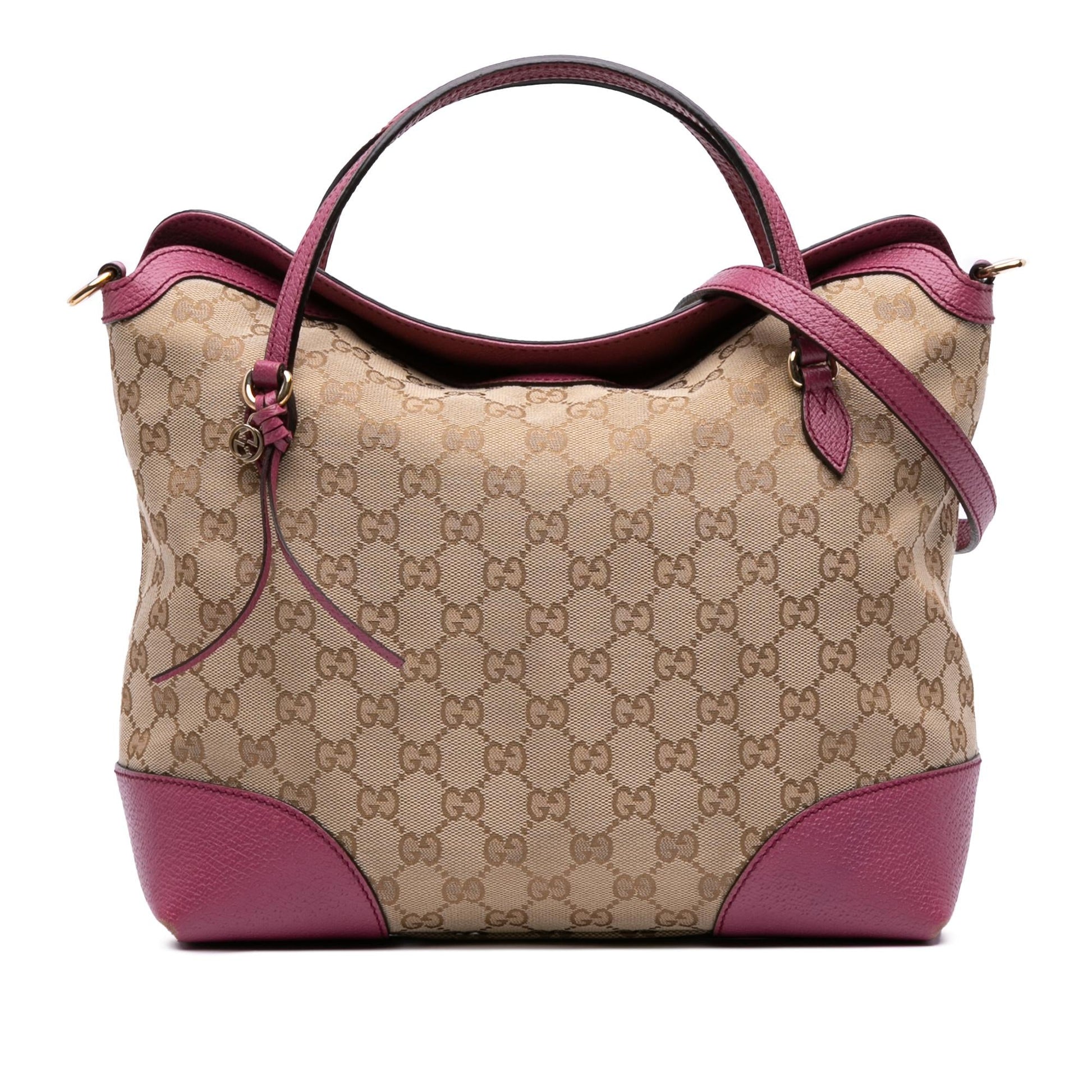 Gucci GG Bree Canvas Calf Brown Pink Satchel Bag Satchel 1