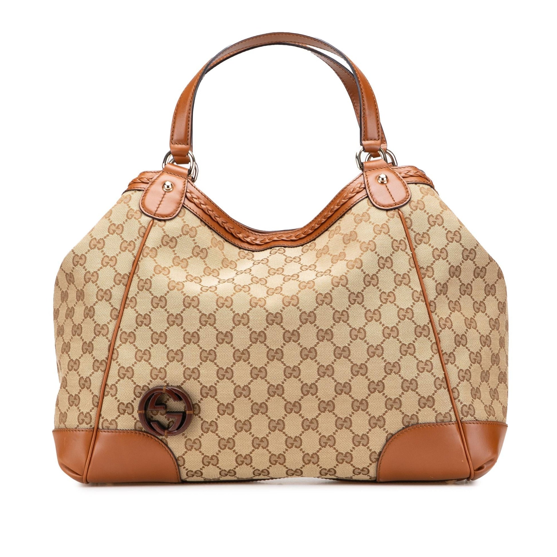Gucci GG Brick Lane Canvas Calf Brown Medium Tote Bag