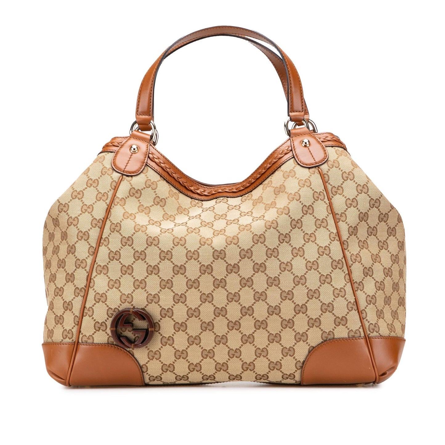 Gucci GG Brick Lane Canvas Calf Brown Medium Tote Bag Tote 1