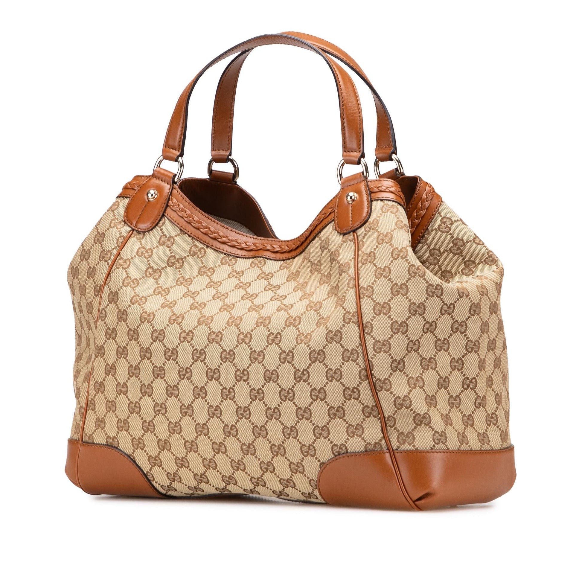 Gucci GG Brick Lane Canvas Calf Brown Medium Tote Bag Tote 1