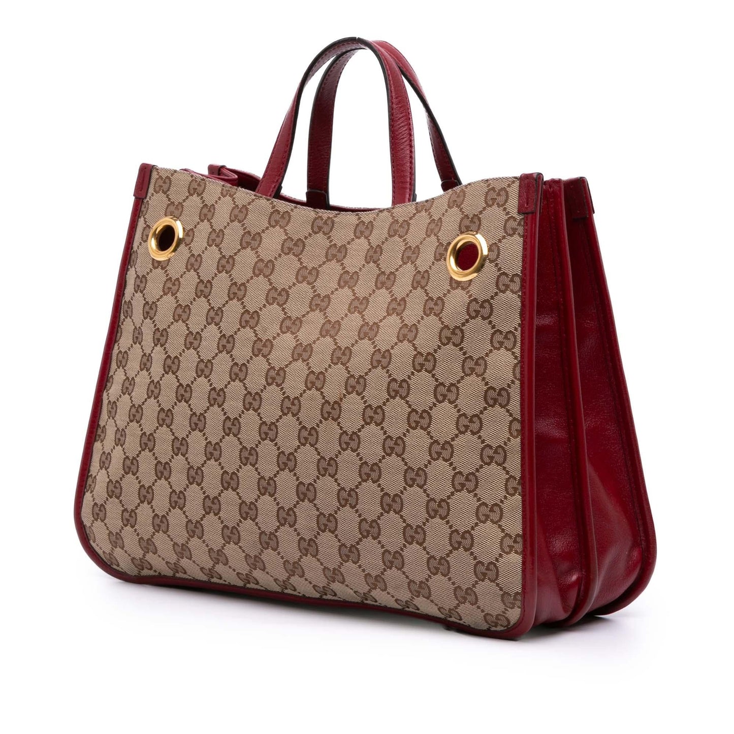 Gucci GG Horsebit Chain Canvas Calf Brown Red Tote Bag