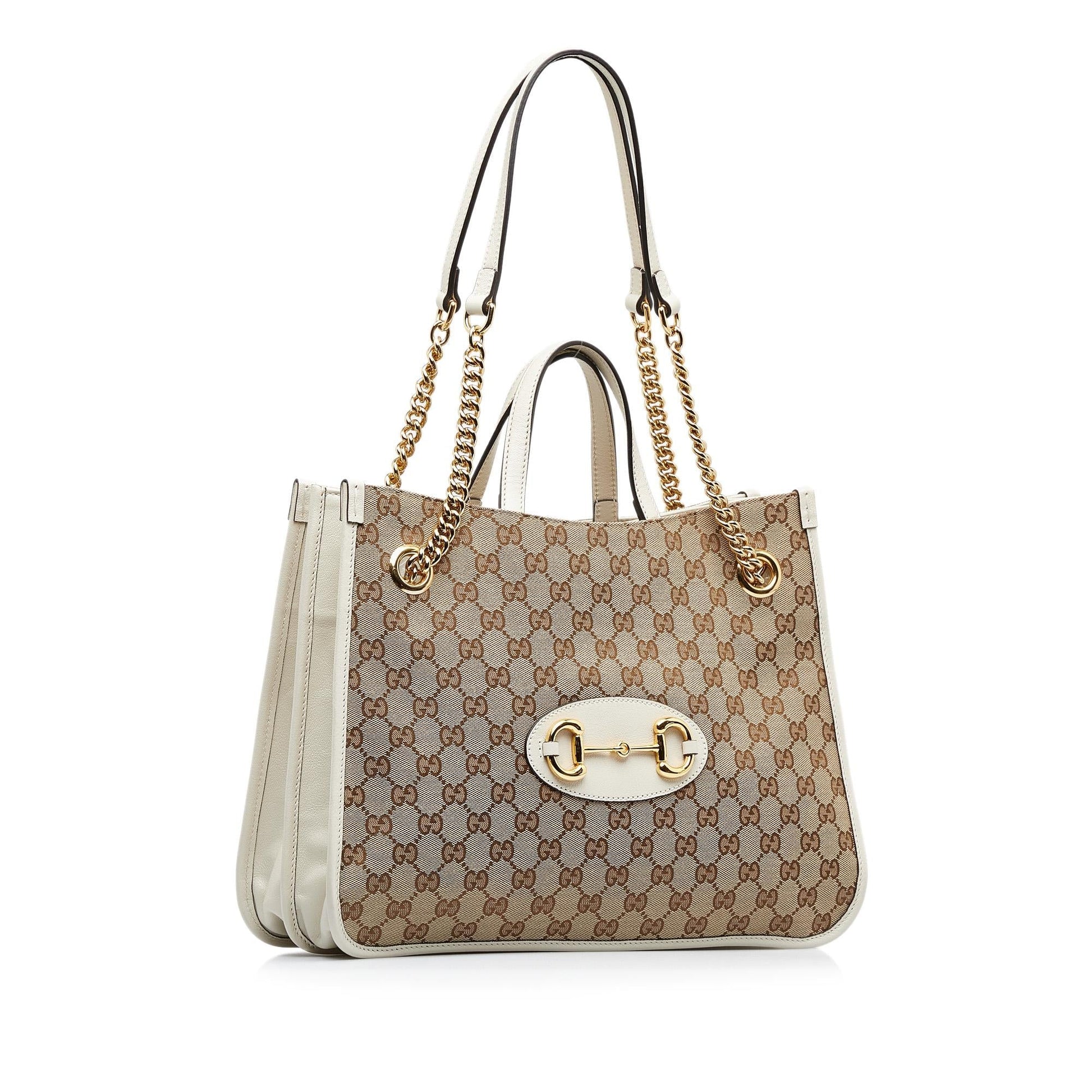 Gucci GG Horsebit SHG-vcUCLM Canvas Calf White Brown Tote Bag