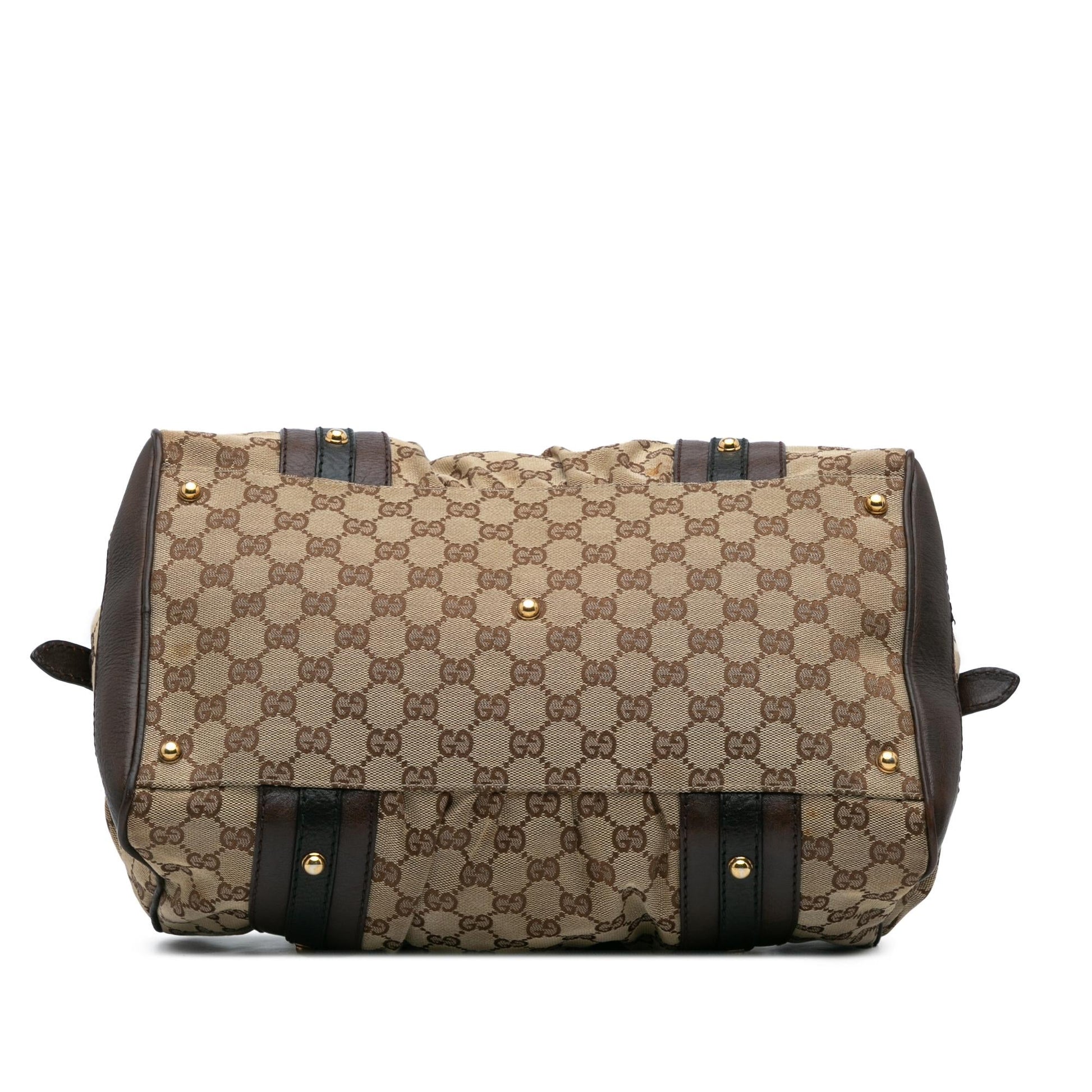 Gucci GG Interlocking G Boston Canvas Calf Brown Medium Satchel Bag