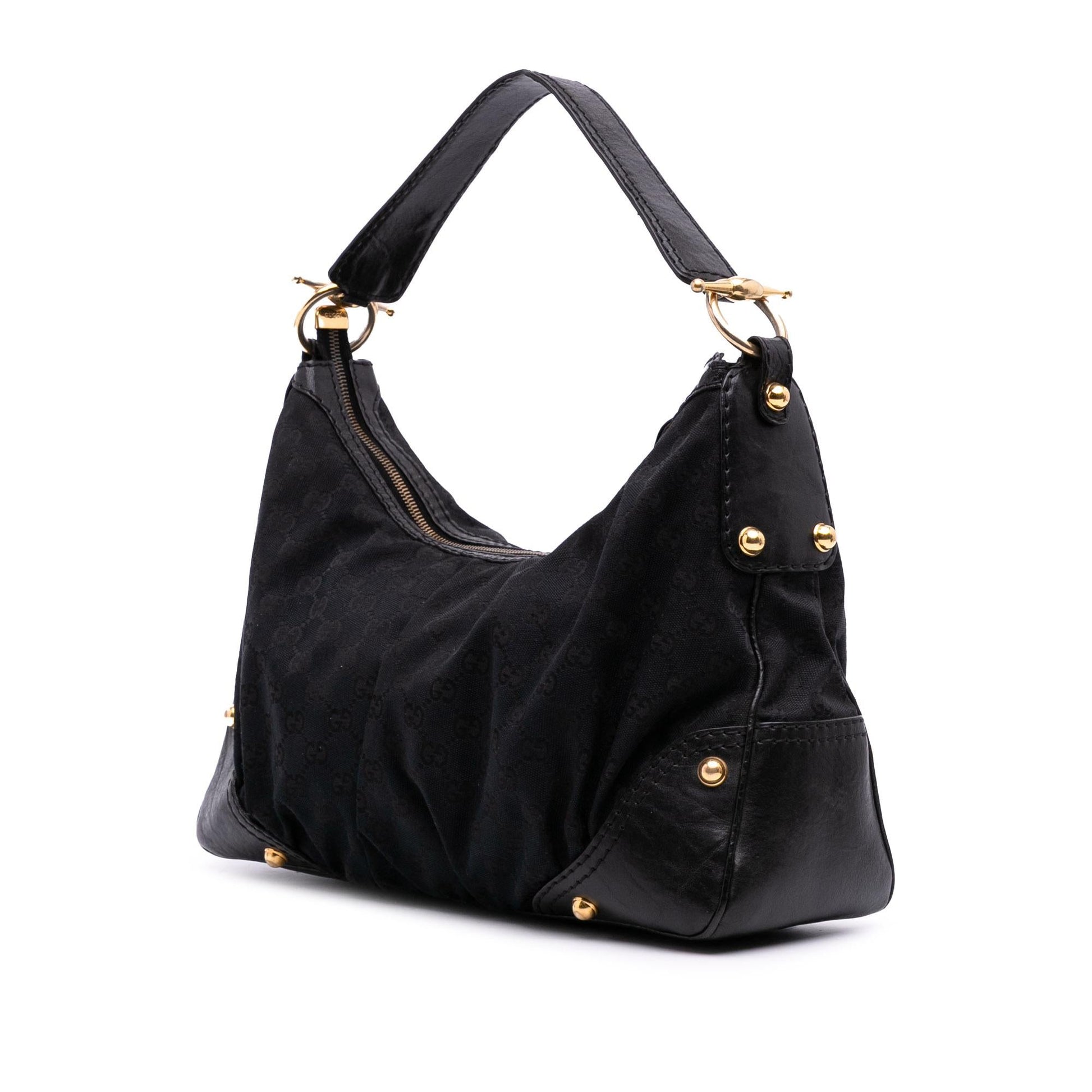 Gucci GG Jockey Canvas Calf Black Medium Shoulder Bag