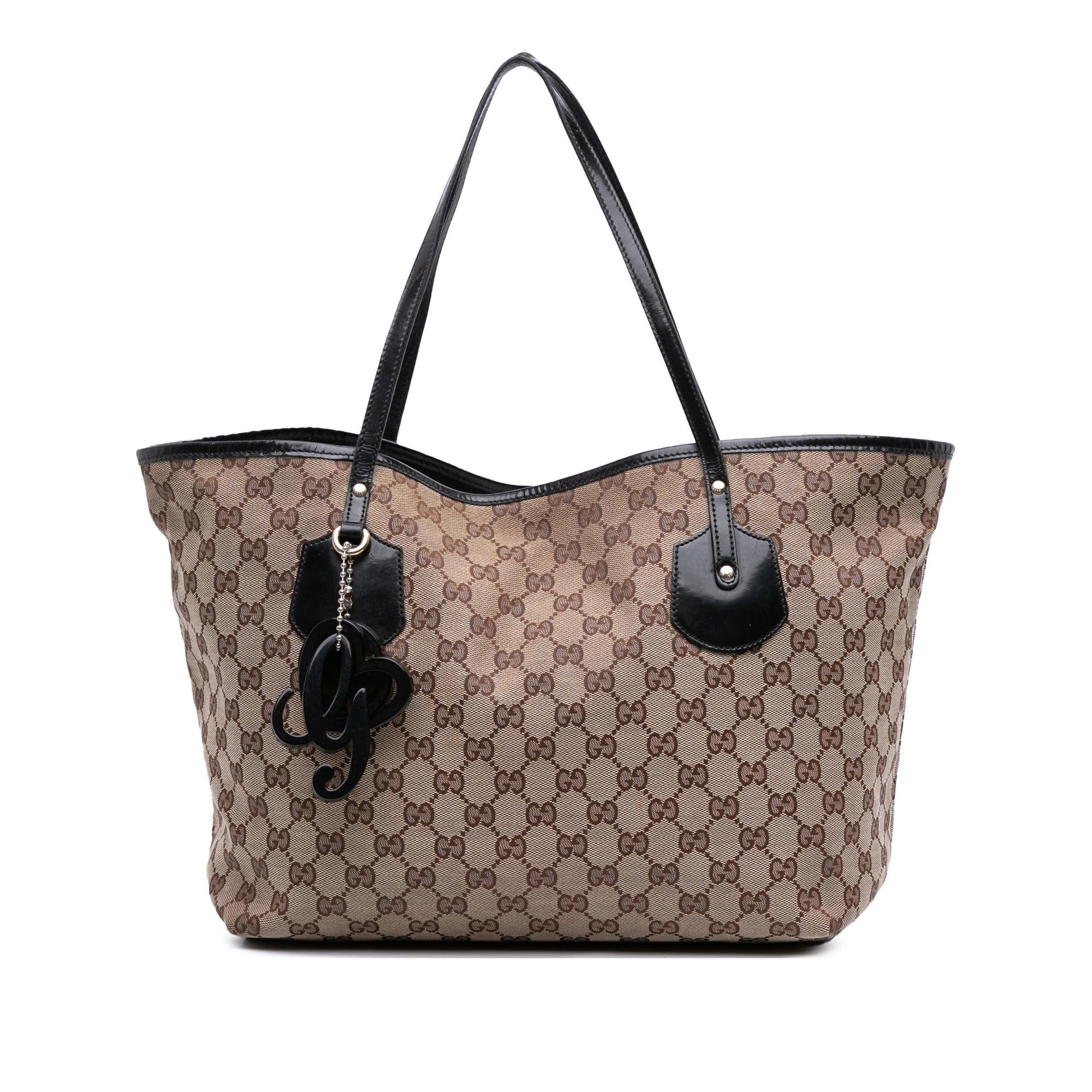 Gucci GG Jolie Leather Canvas Patent Brown Tote Bag