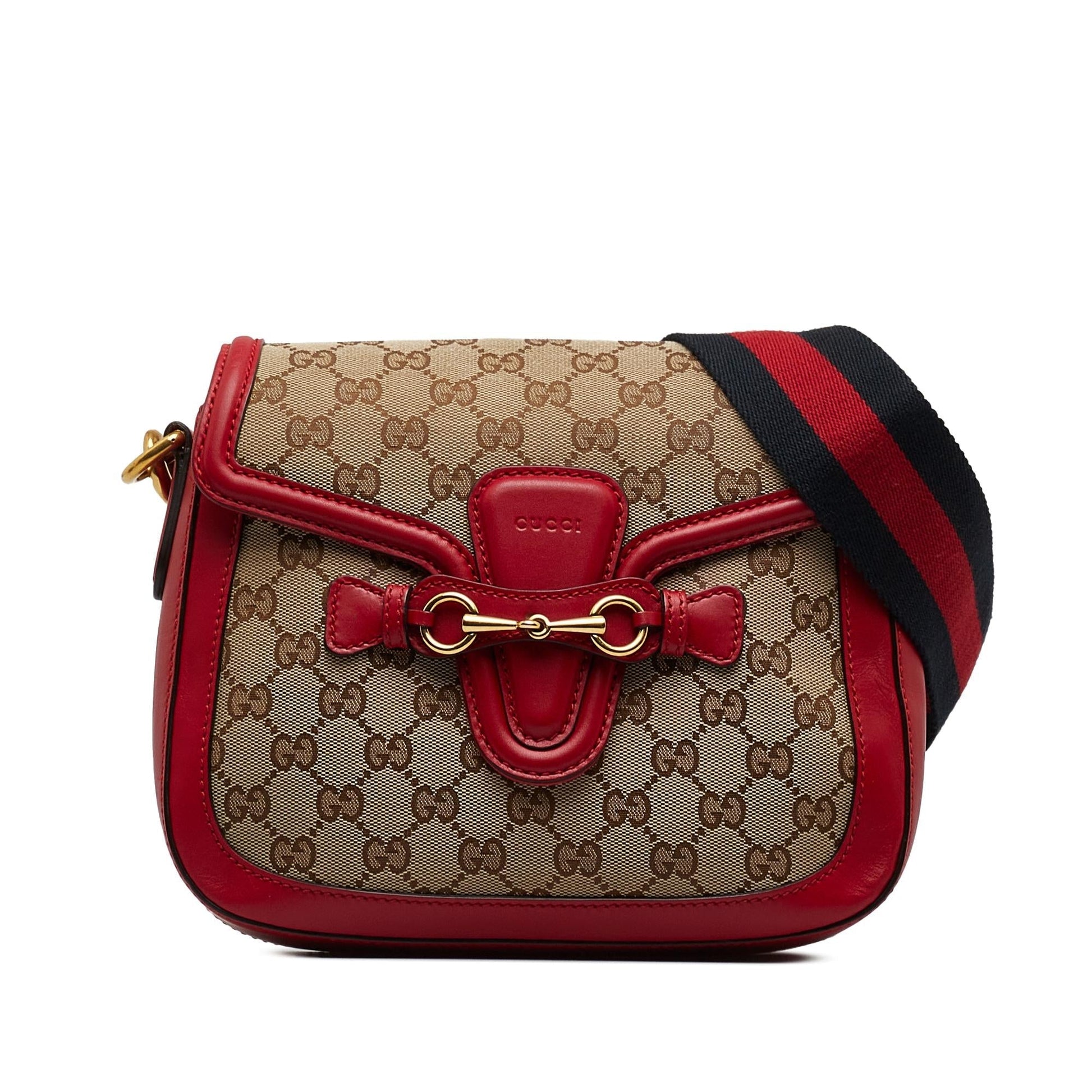 Gucci GG Lady Web SHG-hrPCbV Canvas Calf Brown Red Crossbody Bag