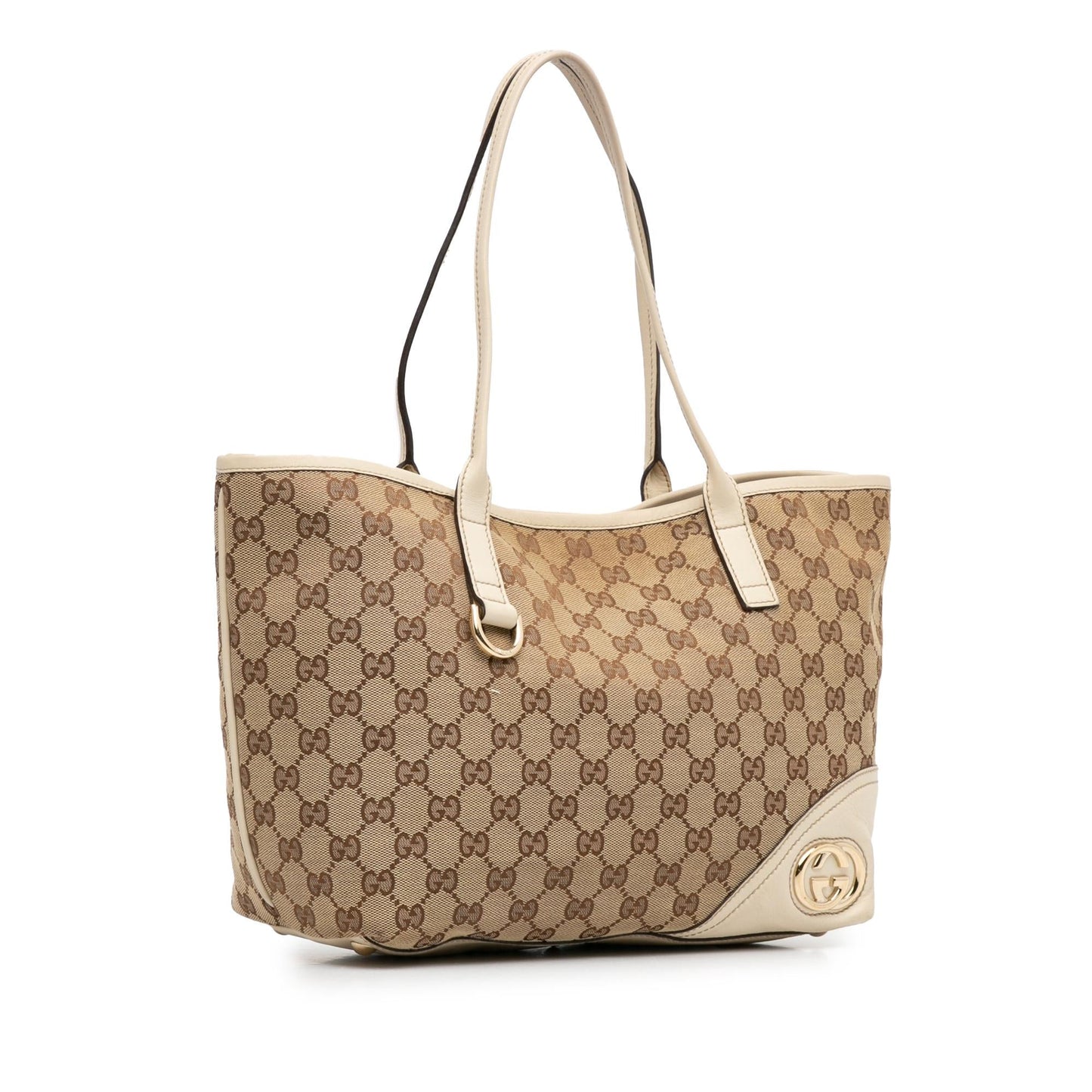 Gucci GG New Britt SHG-8cJTJb Canvas Calf White Brown Tote Bag