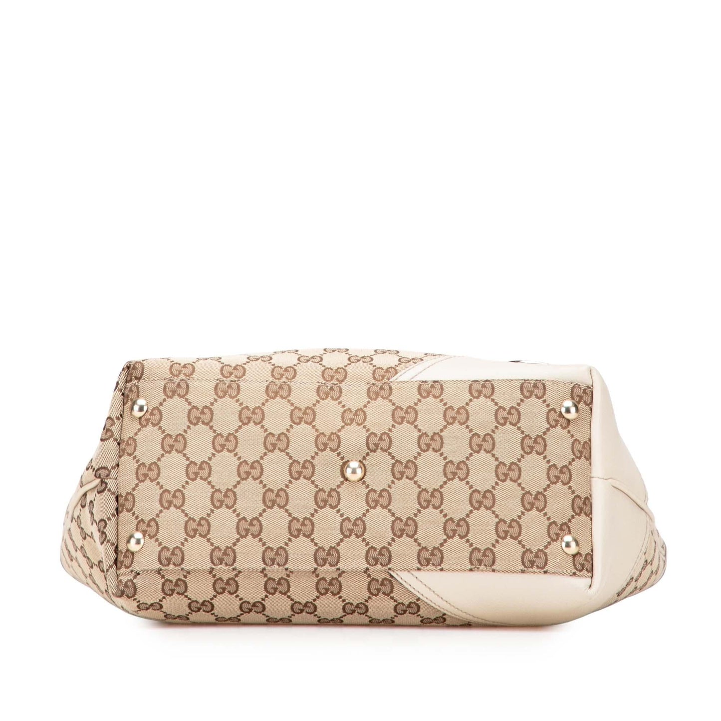 Gucci GG New Britt Canvas Calf White Brown Tote Bag