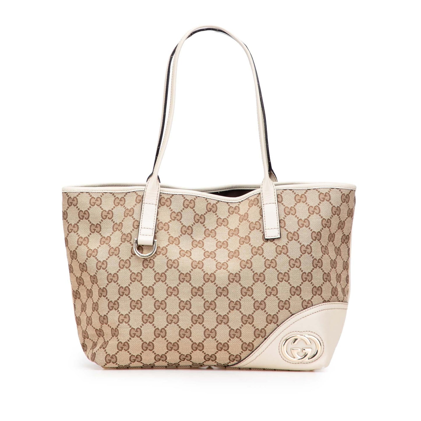 Gucci GG New Britt Canvas Calf White Brown Tote Bag