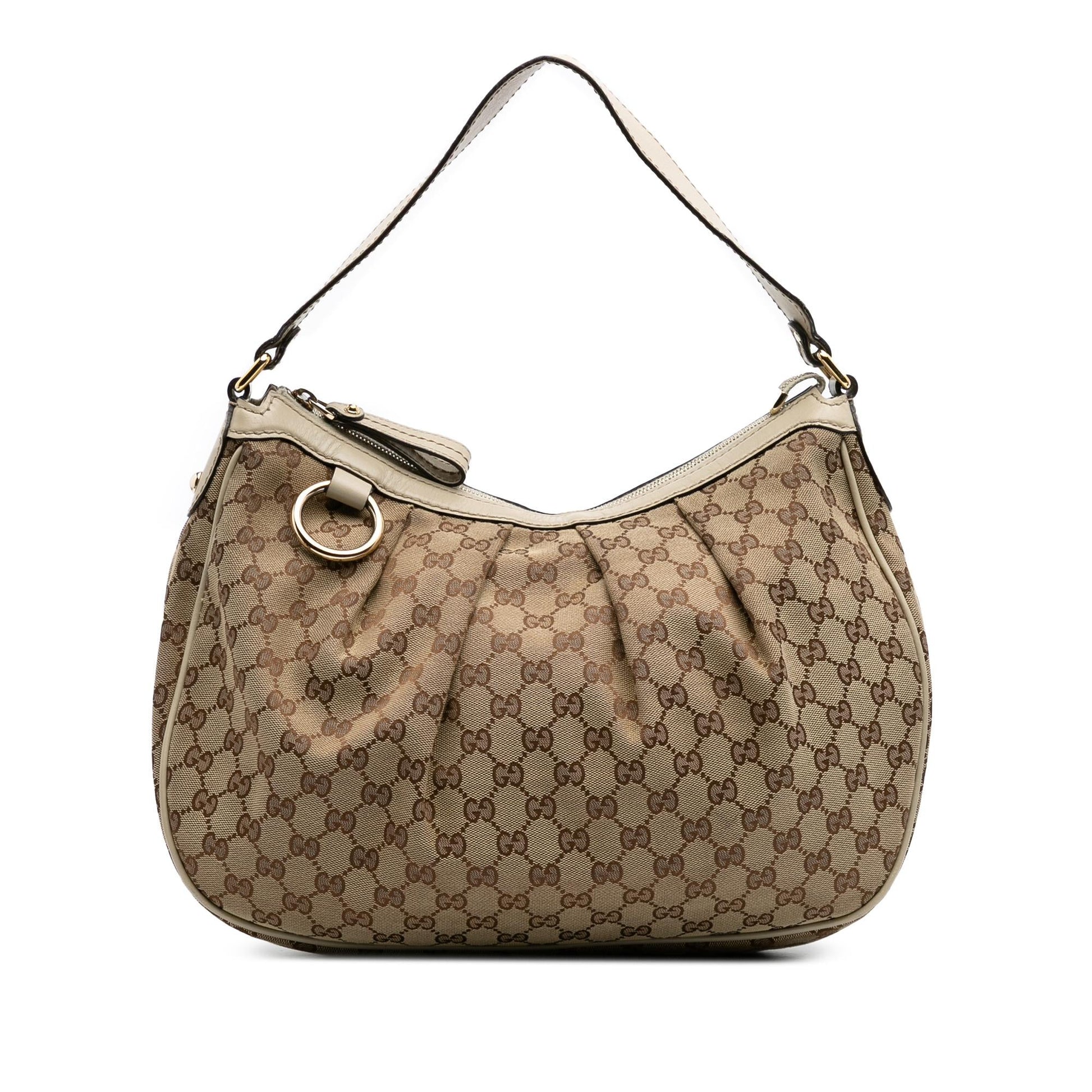 Gucci GG Sukey Canvas Calf White Brown Shoulder Bag