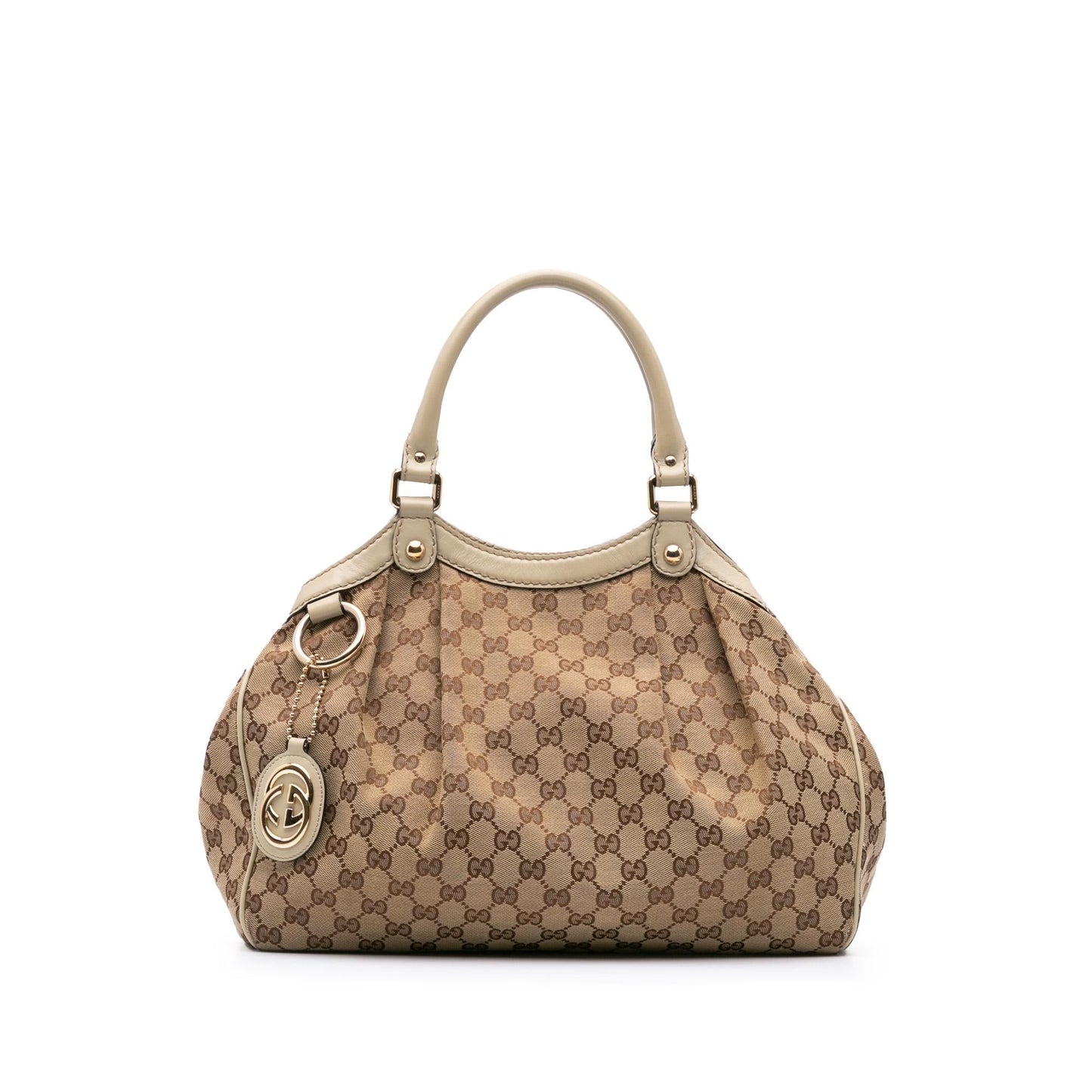 Gucci GG Sukey Canvas Calf White Brown Tote Bag 3
